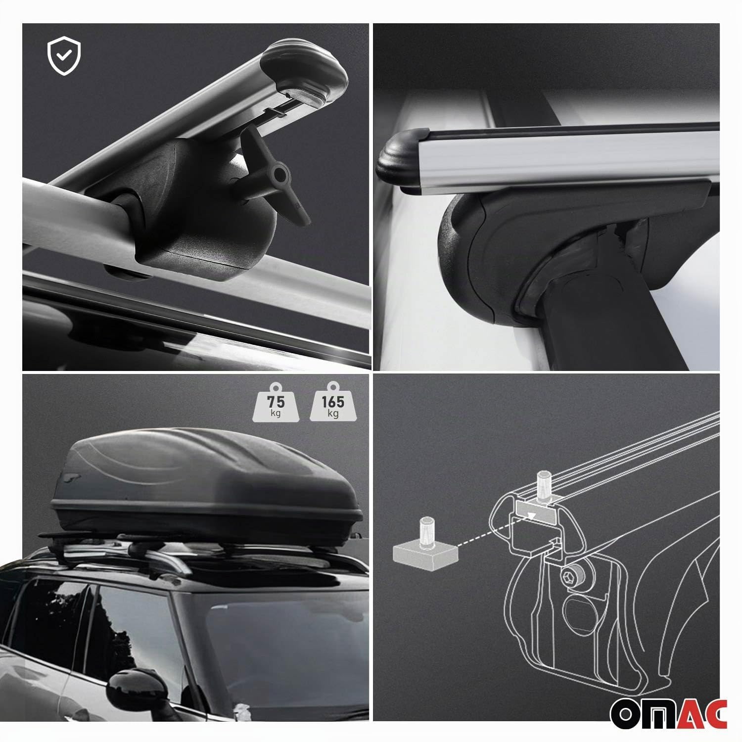OMAC Aluminium Dachträger Querträger für VW Taigo 2021-2026 – TÜV/DIN 75302:2019 – Abschließbar – Max. 75 kg – 2 Stangen Silber