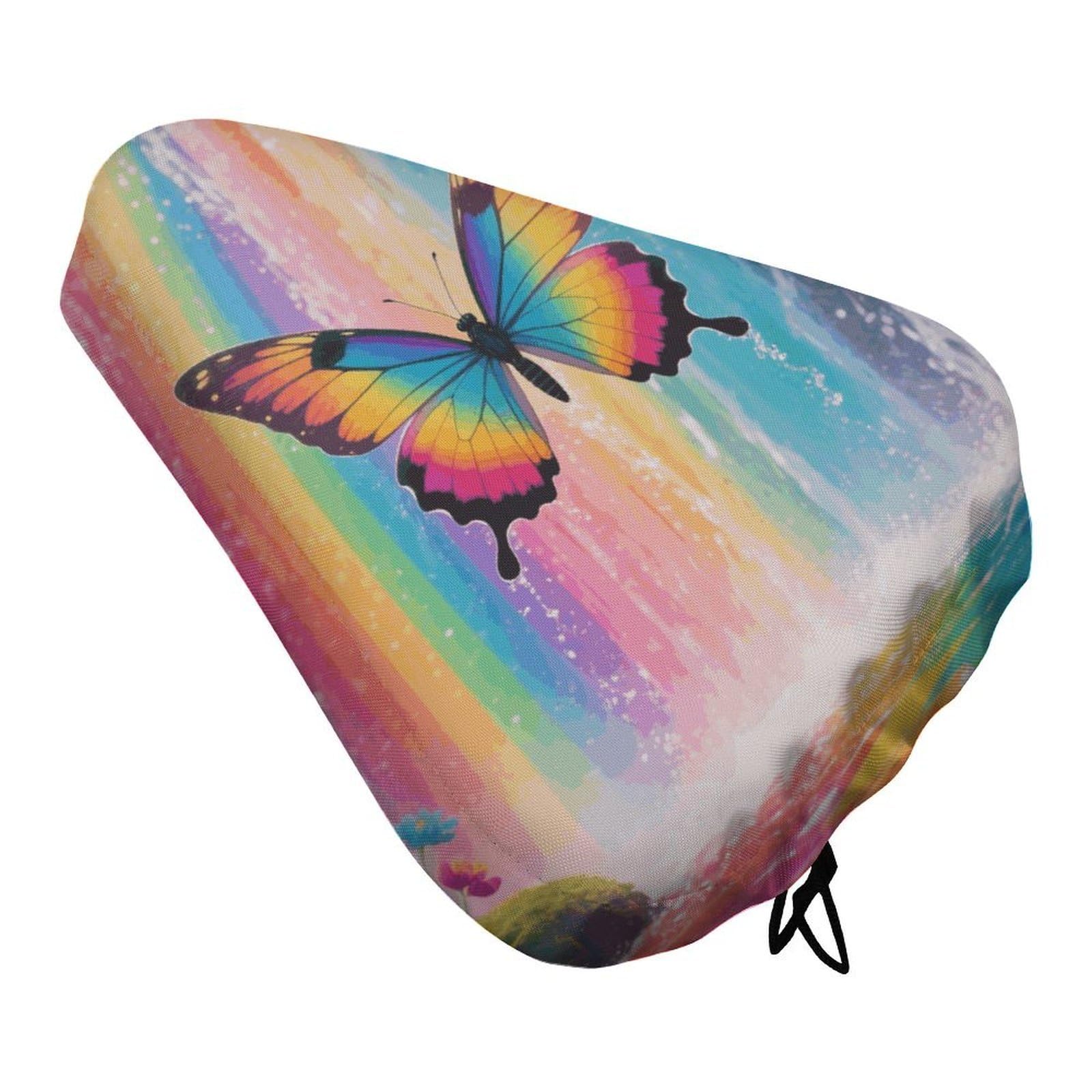 Rainbow - Winged Butterfly by Falls Bike Seat Cover - Waterproof Bike Seat Cushion for Women & Men, Comfort, Soft Bicycle Saddle Covers Universal Fit Road/Mountain/Spin Bikes with Drawstring
