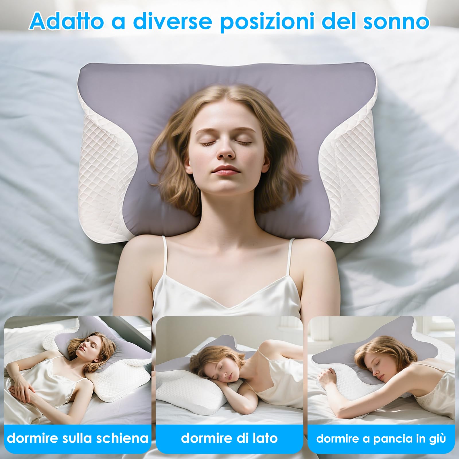 Dreamhigh® Cuscino Cervicale per Dormire, 2 in 1 Cuscino Memory Foam, Sollievo Efficace dal Dolore, Cuscino Ortopedico per Dormire sul Fianco, Schiena e Pancia, 63 x 42 cm x 9/12 cm