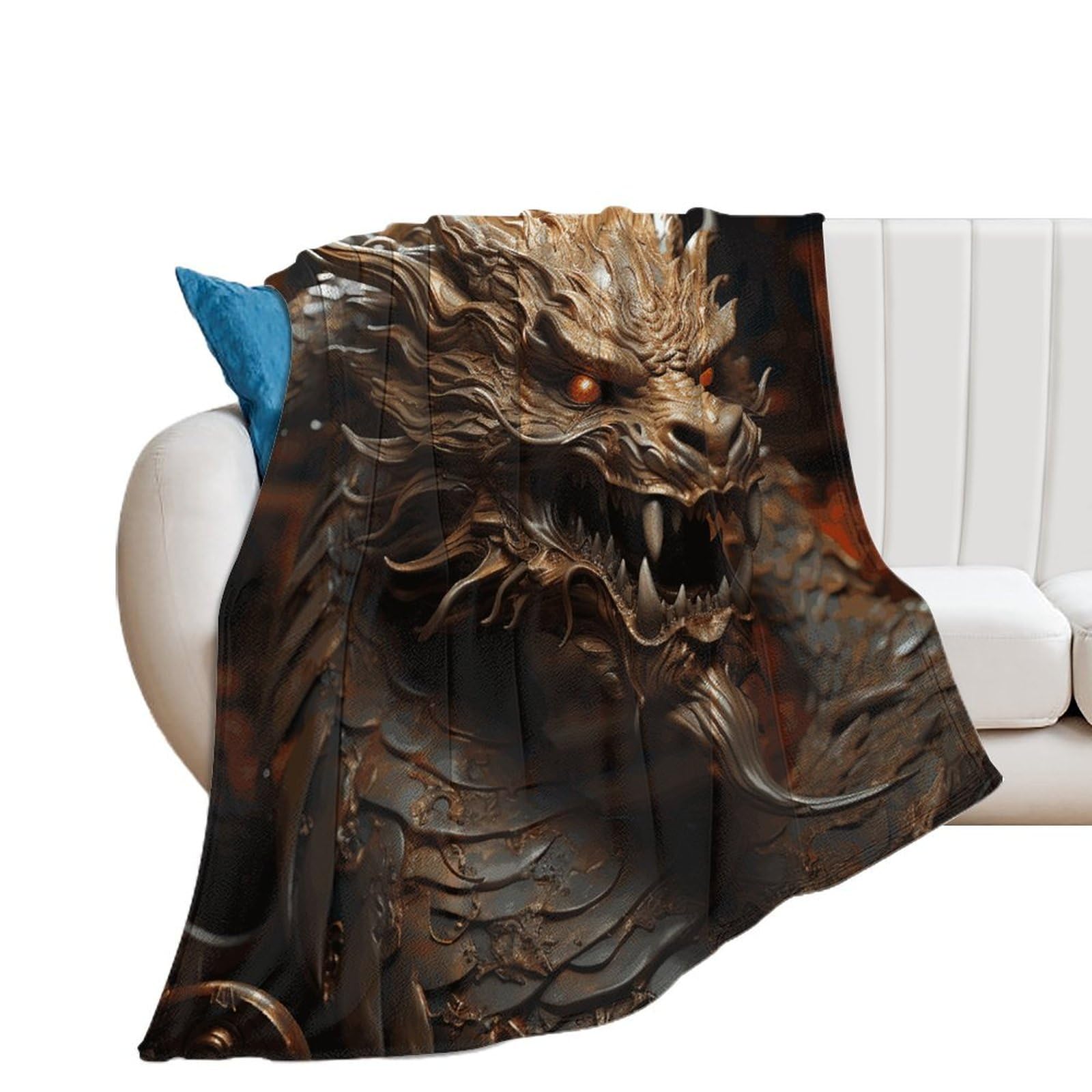 Couverture dragon doré en flanelle de luxe rouge et plaid microfibre canapé chic