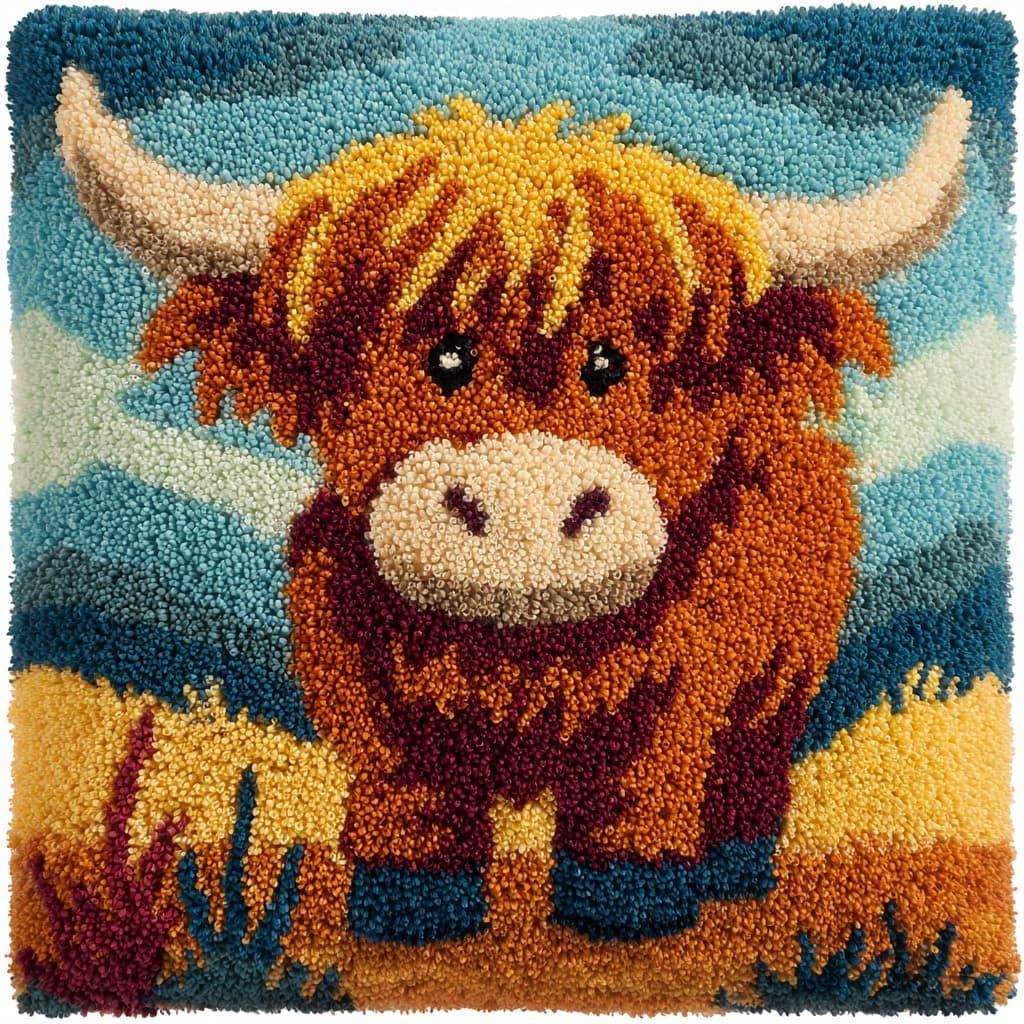 Henypt DIY Latch Hook Cushion Kits Highland Cattle