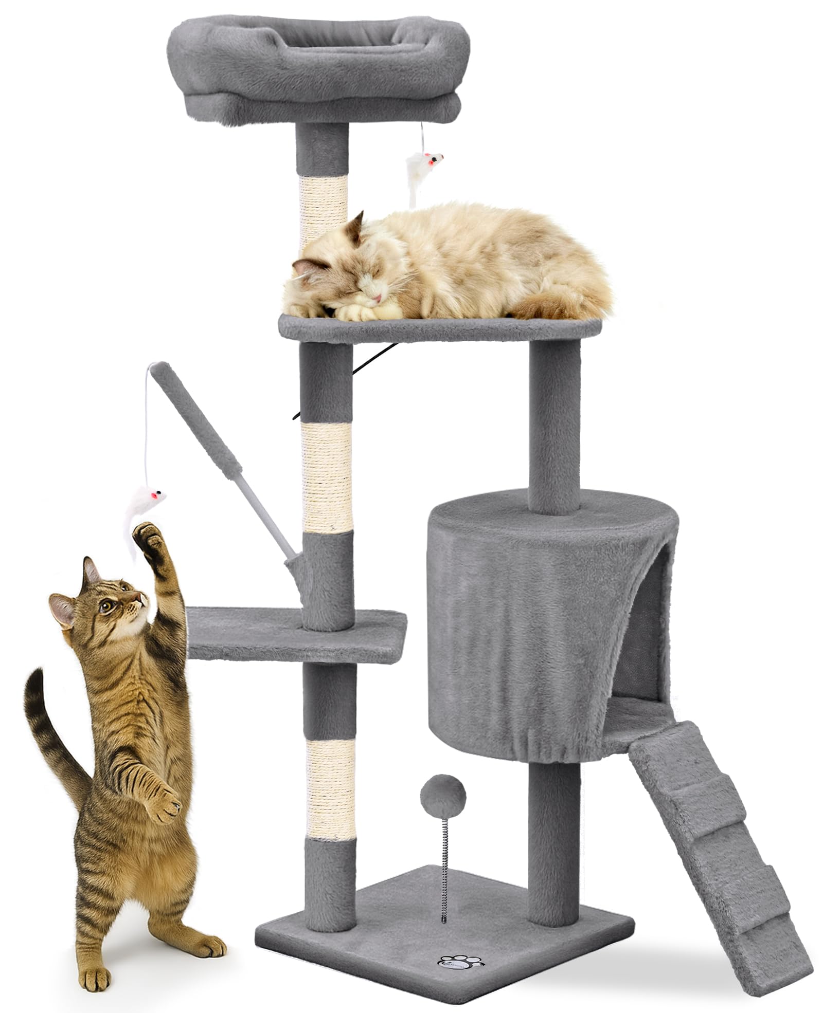 VOUNOT 6-Level Cat Tree Condo with Sisal Scratching Posts 112cm Grey