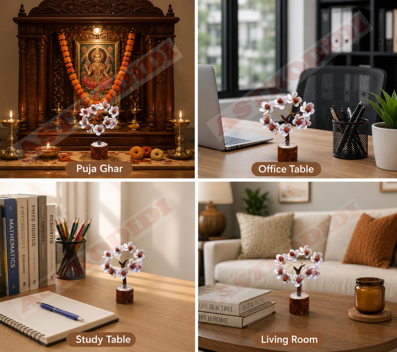 Astrodidi Gomti Chakra Stone & Rudraksha Beads Tree | Multicolour Spiritual Home Decor Gomati Stones Showpiece | Traditionally Associated with Prosperity and Good Fortune | Decorative Gift Item 1