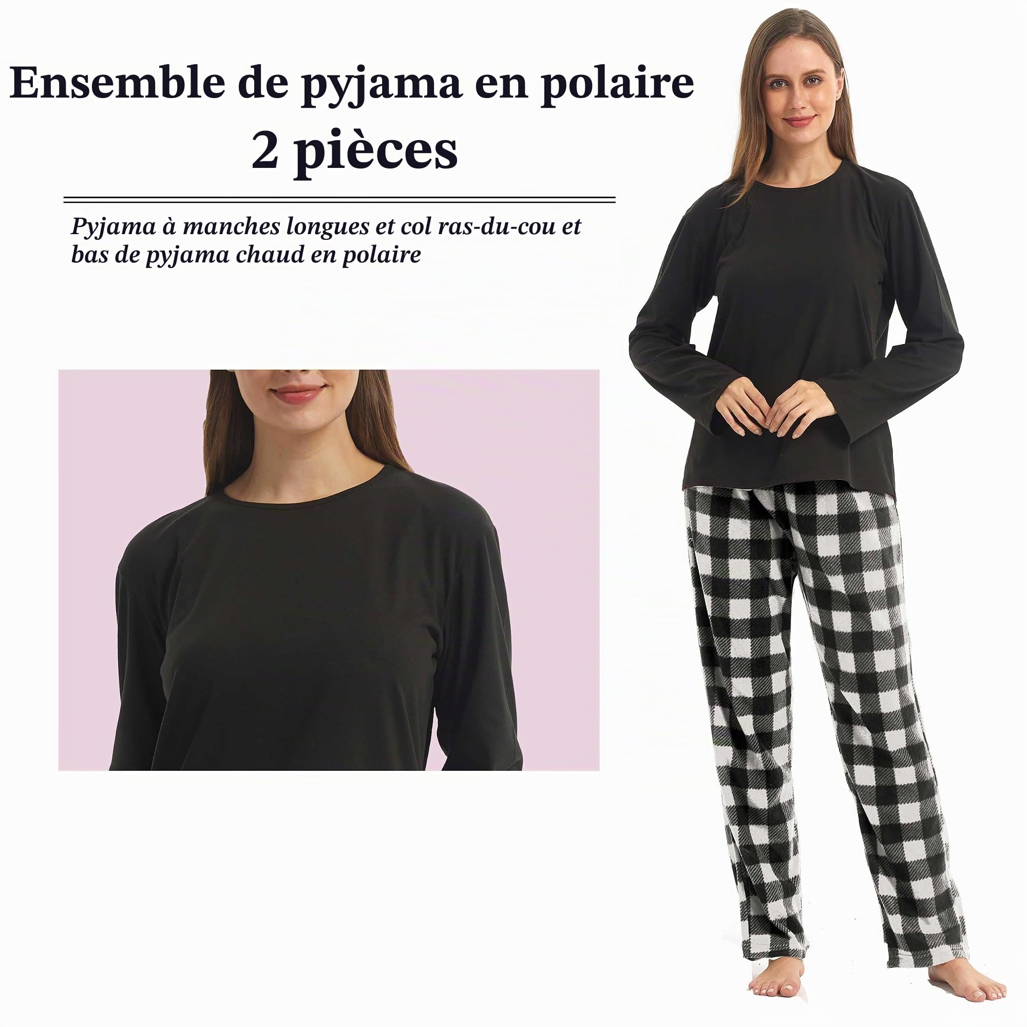 YUSHOW Ensemble Pyjama Couples Homme et Femme en Polaire Bas à Carreaux