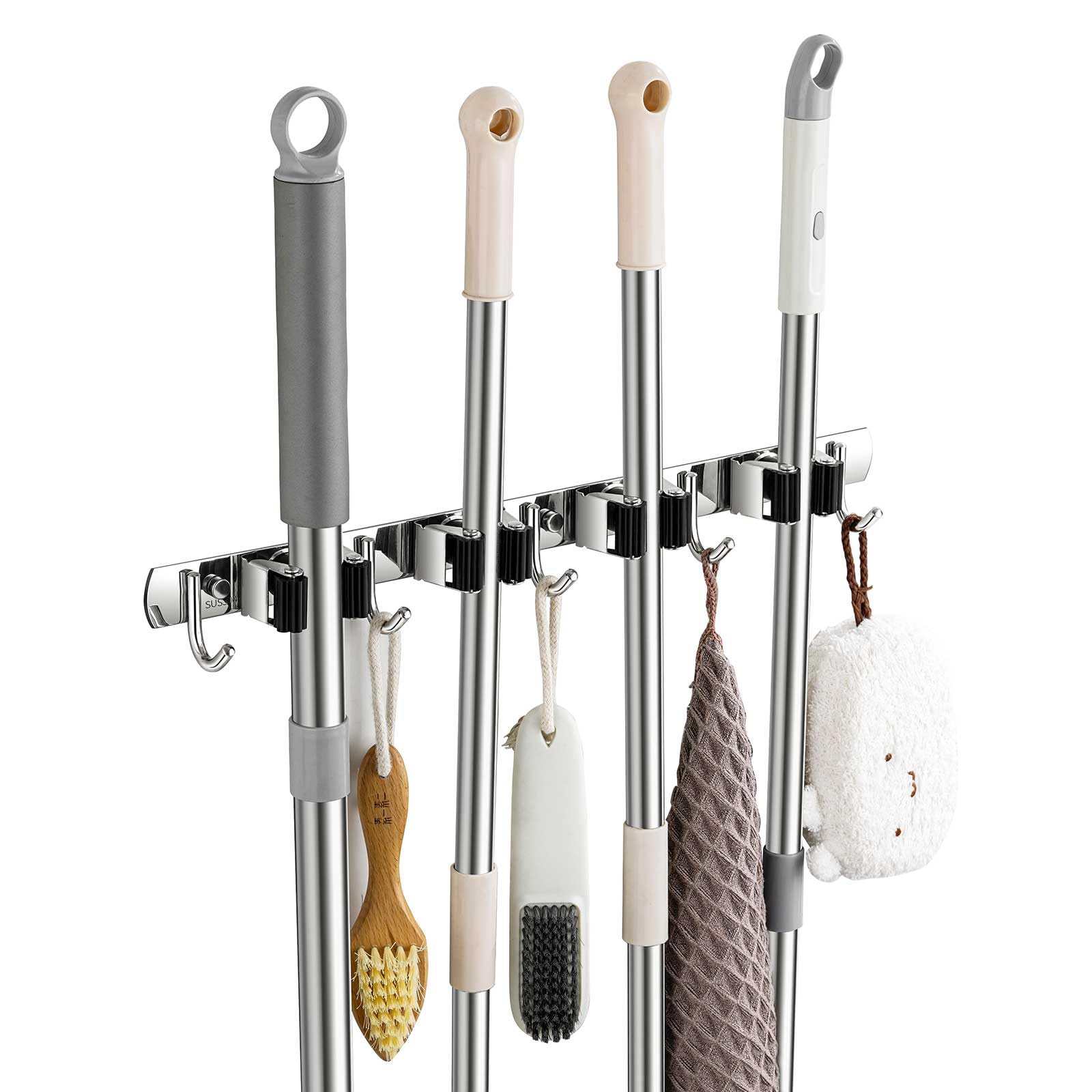 TOPSKINOY Broom Holder Wall Mount, Stainless Steel Broom Hanger Wall Mount, Heavy Duty Mop and Broom Holder Tool Racks Utility Hooks for Laundry Room
