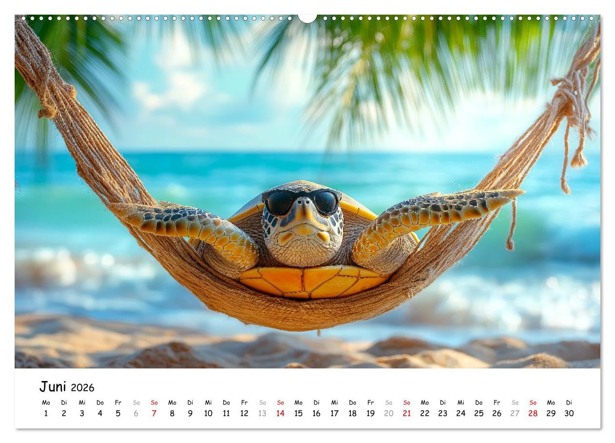 CHILL MAL - Entspannte Schildkröten beim Faulenzen (Wandkalender 2026 DIN A2 quer), CALVENDO Monatskalender: Entspanne mit coolen Schildkröten durch ... von Ruhe und Entschleunigung (CALVENDO Spass)