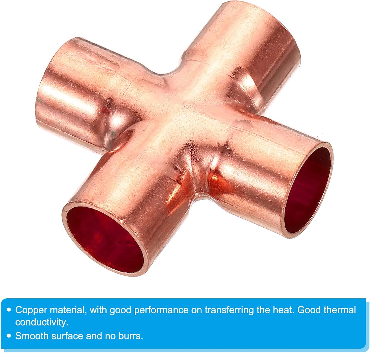 PATIKIL 15mm (0.6inch) ID Copper Union Cross Pipe Fitting, 2 Pack 4 Way Welding Copper End Feed Equal Pipe Connector for Plumbing Air Conditioning Refrigeration Gas Water Oil