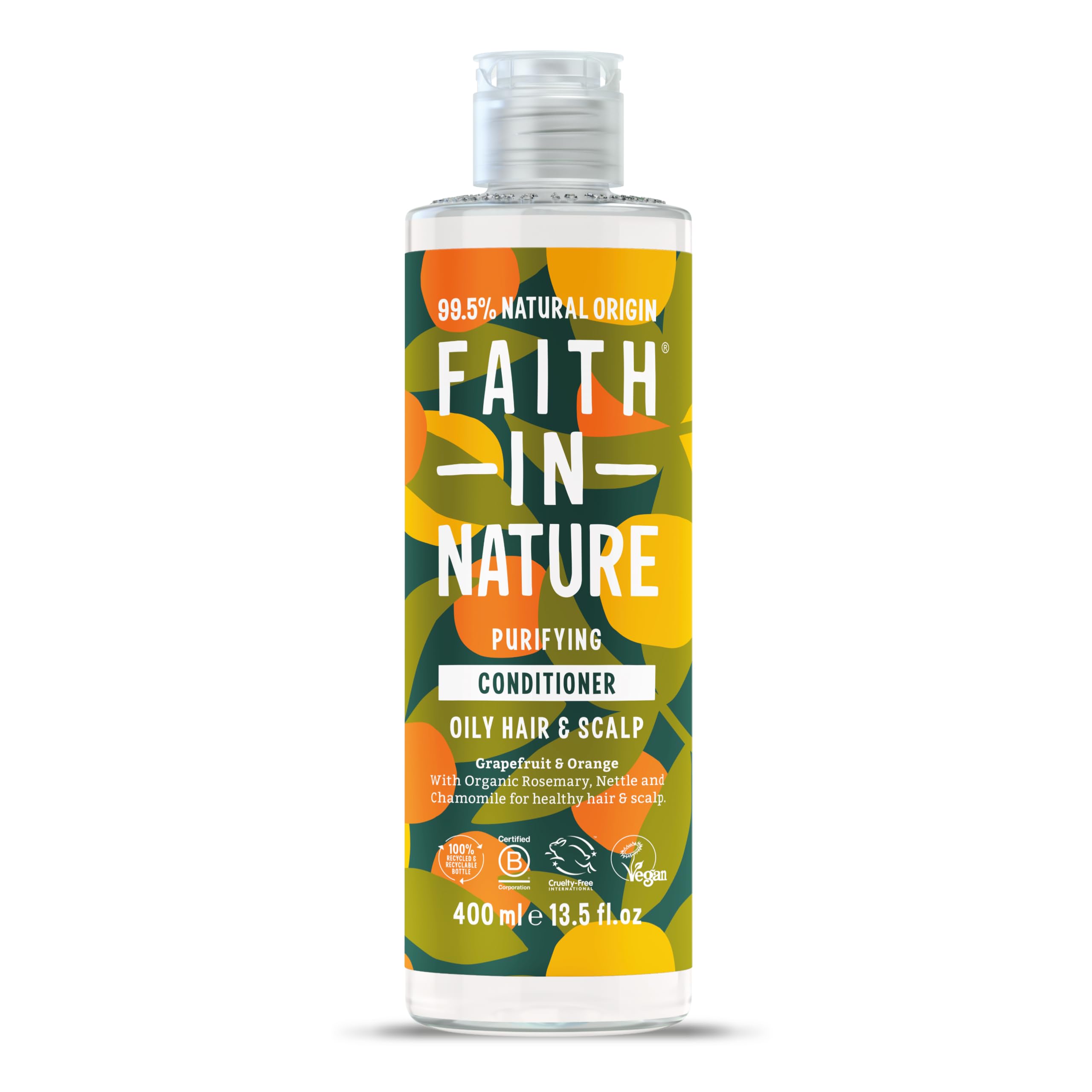 Faith in Nature | 400 ml | Purifying Conditioner | Grapefruit & Orange for Oily Hair & Scalp | 99.5% Natural Origin | With Organic Rosemary, Nettle & Chamomile | Vegan & Cruelty-Free