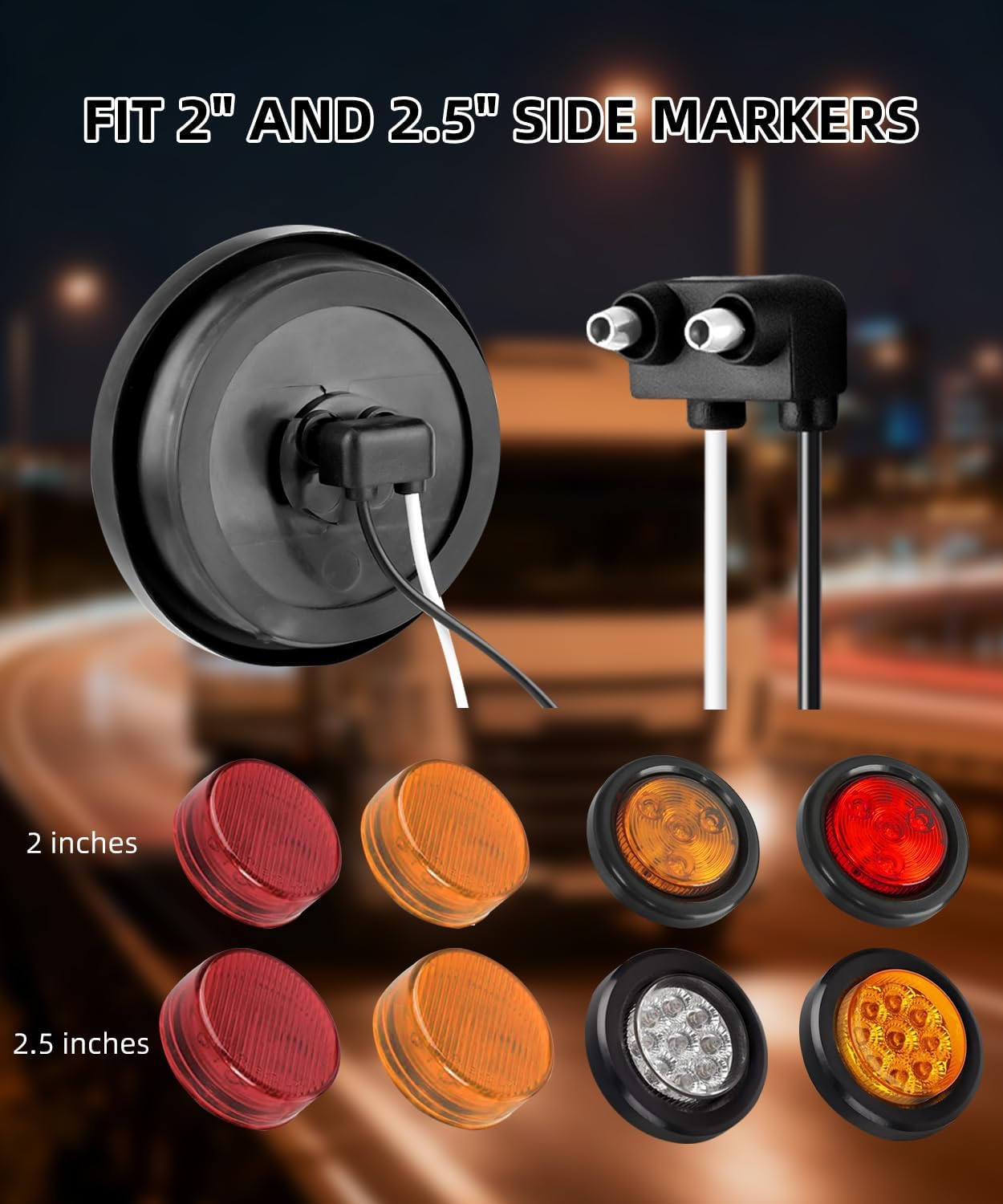 10x Markers Wire Plug - 2 Wire Pigtail for Sealed Side Marker Tail Trailer Clearance Lights, 6" Long 2 Prong, Marker Lights Wiring Plug Fit 2" 2.5" Side Markers