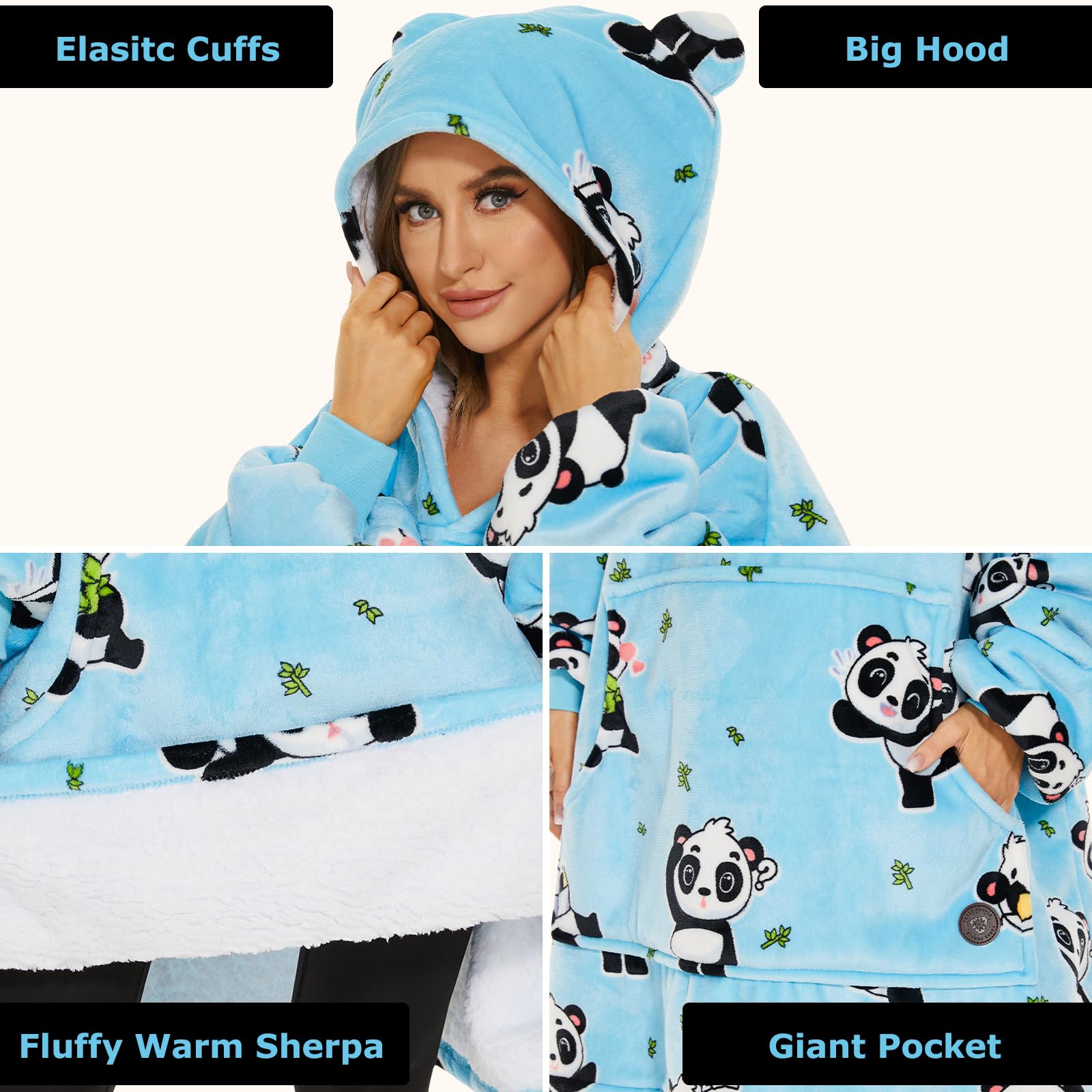THREE POODLE Sweat à Capuche Femme, Couverture à Capuche Surdimensionnée, Poncho Polaire Pull Plaide Pelucheux en Sherpa pour Femme, Hommes et Adultes
