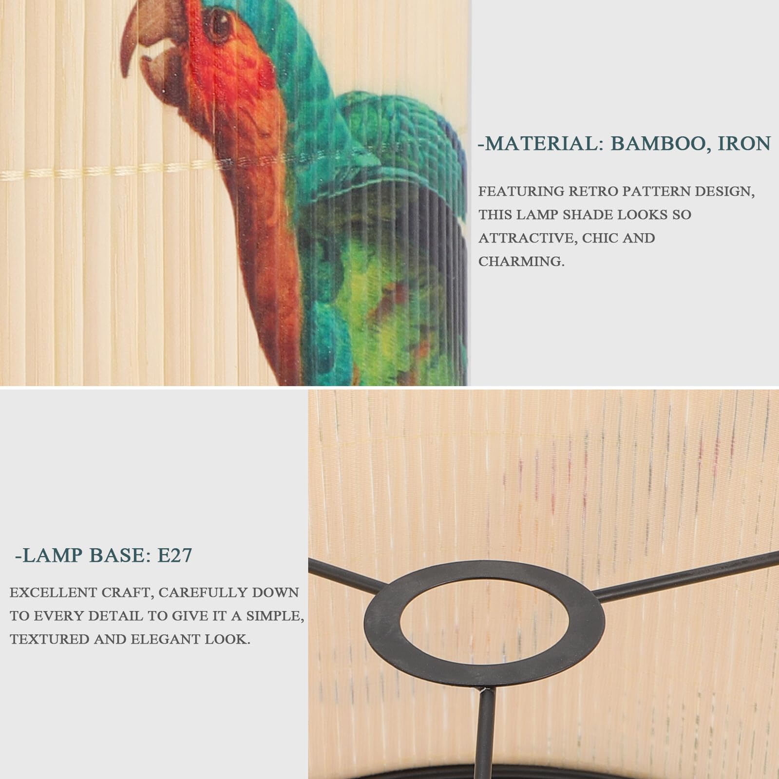 KOMBIUDA Paralume in Bambù Retrò, Copertura per Lampada Sospensione E27, Stile Elegante per Decorazioni Casa e Soggiorno in Bambù