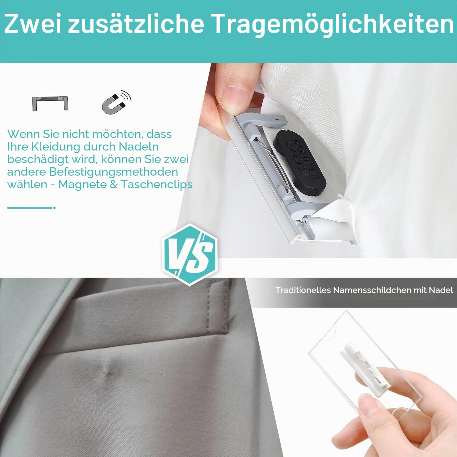 EFUTURETIME 50 x Namensschilder Magnet 72mm x 31mm Günstig für kleidung mit Nadel zum Anstecken, Alu Namensschild Halterung mit Papiereinschub für Arbeit, Ausstellung, Restaurant, Schule