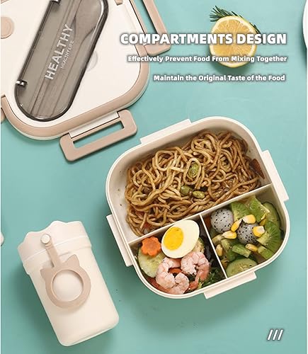 Miniatura 4 de Chchmu Lonchera Bento con compartimentos portátil con asa a prueba de fugas para ensalada con cubiertos, para el trabajo, picnic, viajes,