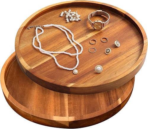 Bandeja de madera para servir, bandejas redondas de madera de acacia premium, bandejas versátiles para café, té, decoración, otomana, bandeja