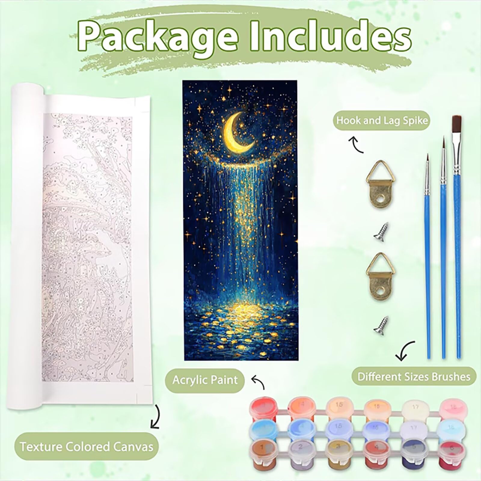 Malen Nach Zahlen 50x150cm Leinwand Sternenhimmel Malen Nach Zahlen Erwachsene mit Ohne Rahmen, DIY Kreativ Set für Erwachsene mit Pinseln und Acrylfarbe, Zimmer Deko Mond Landschaft Geschenk, P0M-530