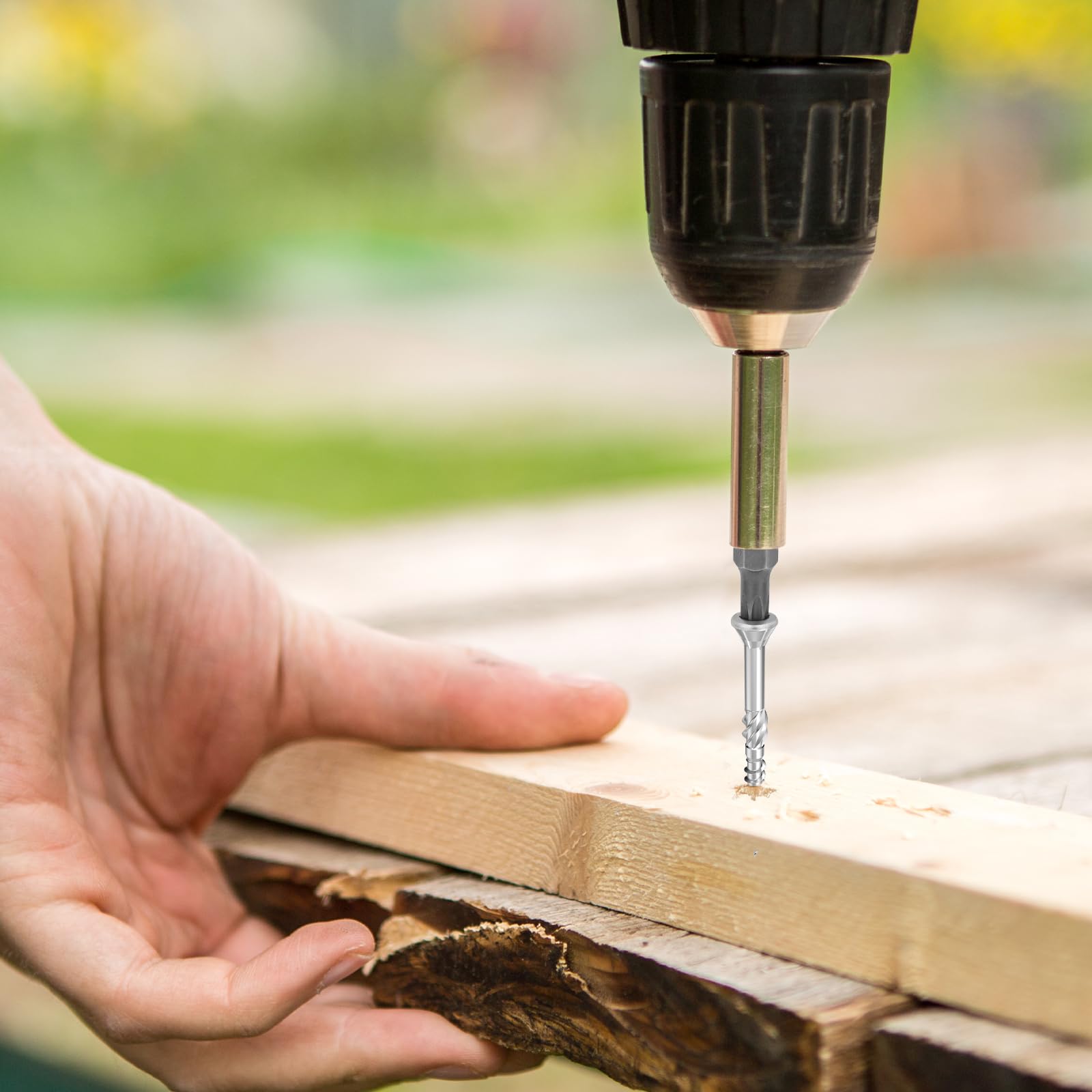 TCO Tornillos para terraza de acero inoxidable A2, 5 x 70 mm, 1000 unidades, tornillos para madera con punta de corte, muesca de corte y punta T25, tornillos universales para terrazas, casas de jardín