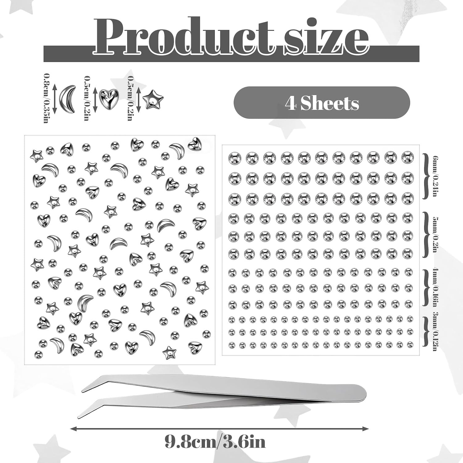 Molain 5Sheets Face Hair Gems Stickers, Stick on Fake Piercings Fake Eyebrow Piercing Non Piercing Nose Lip Studs Y2K Accessories for Women Men Makeup Music Festival Party Halloween Rave Accessories