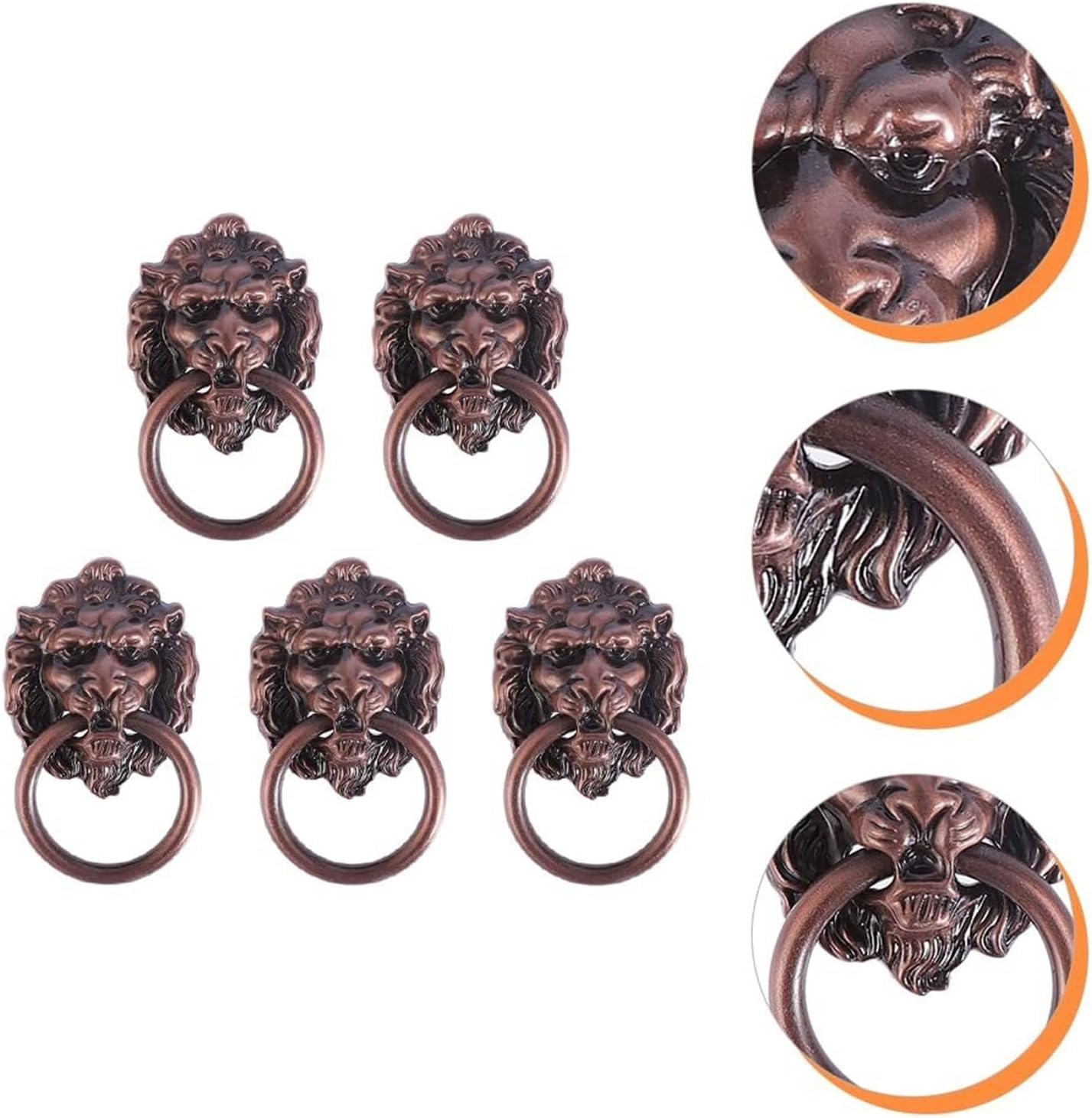 5pcs Antique Door Pull Handles Cabinet Drawer Handles Lion Head Wardrobe Handles(Color:Red Patina)