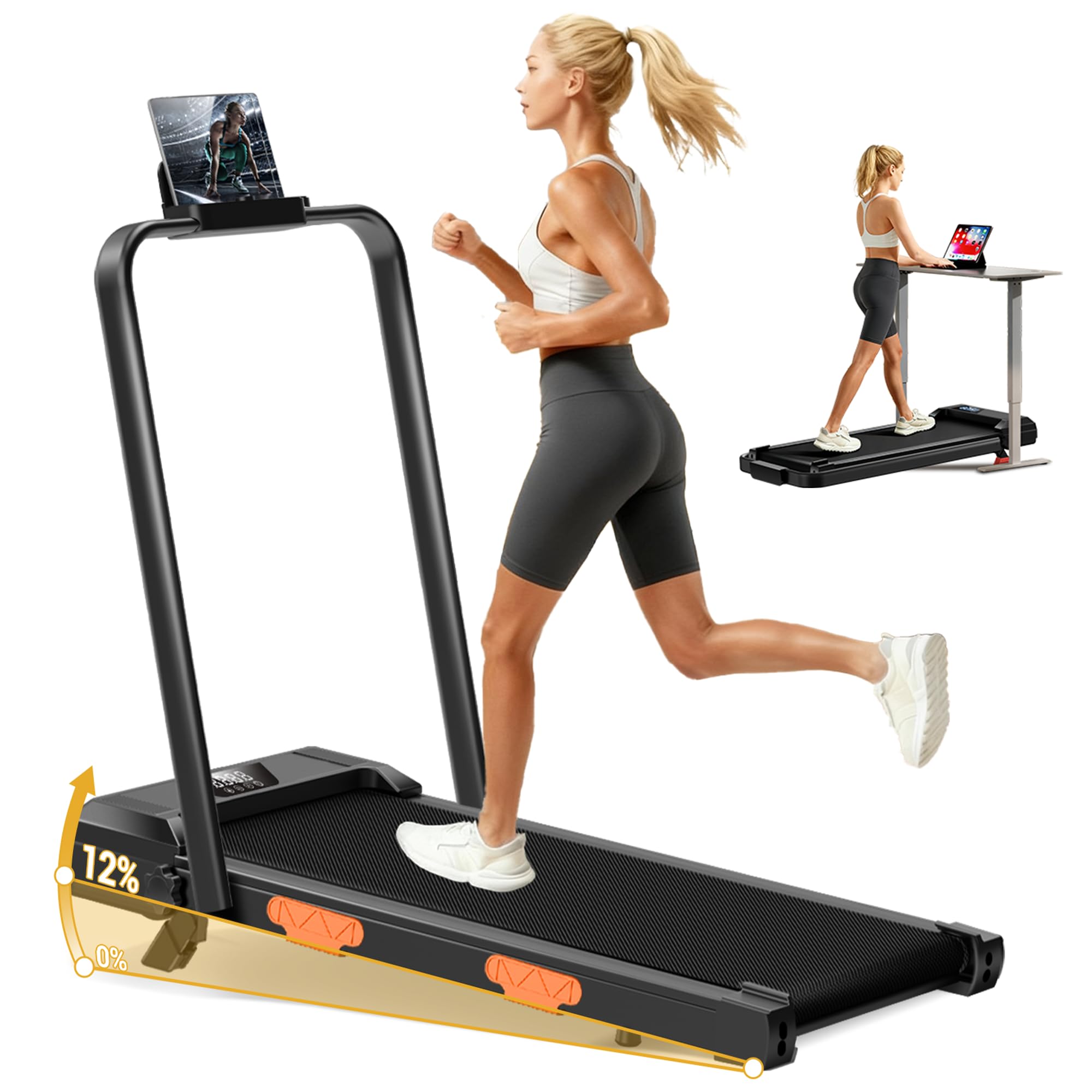 CURSOR FITNESS 3-in-1 Walking Pad with handle, compact design for under-desk use