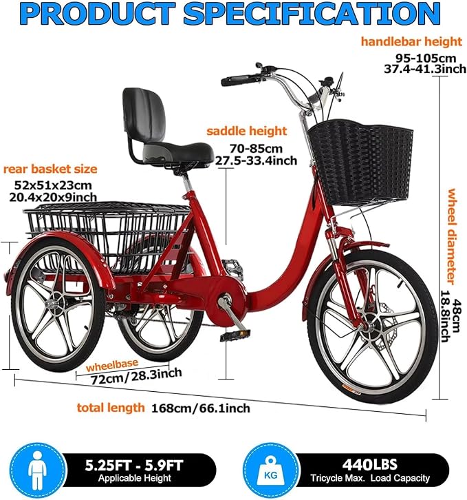 Triciclo para adulto 6 velocidades con canasta trasera 18 pulg miniatura 2