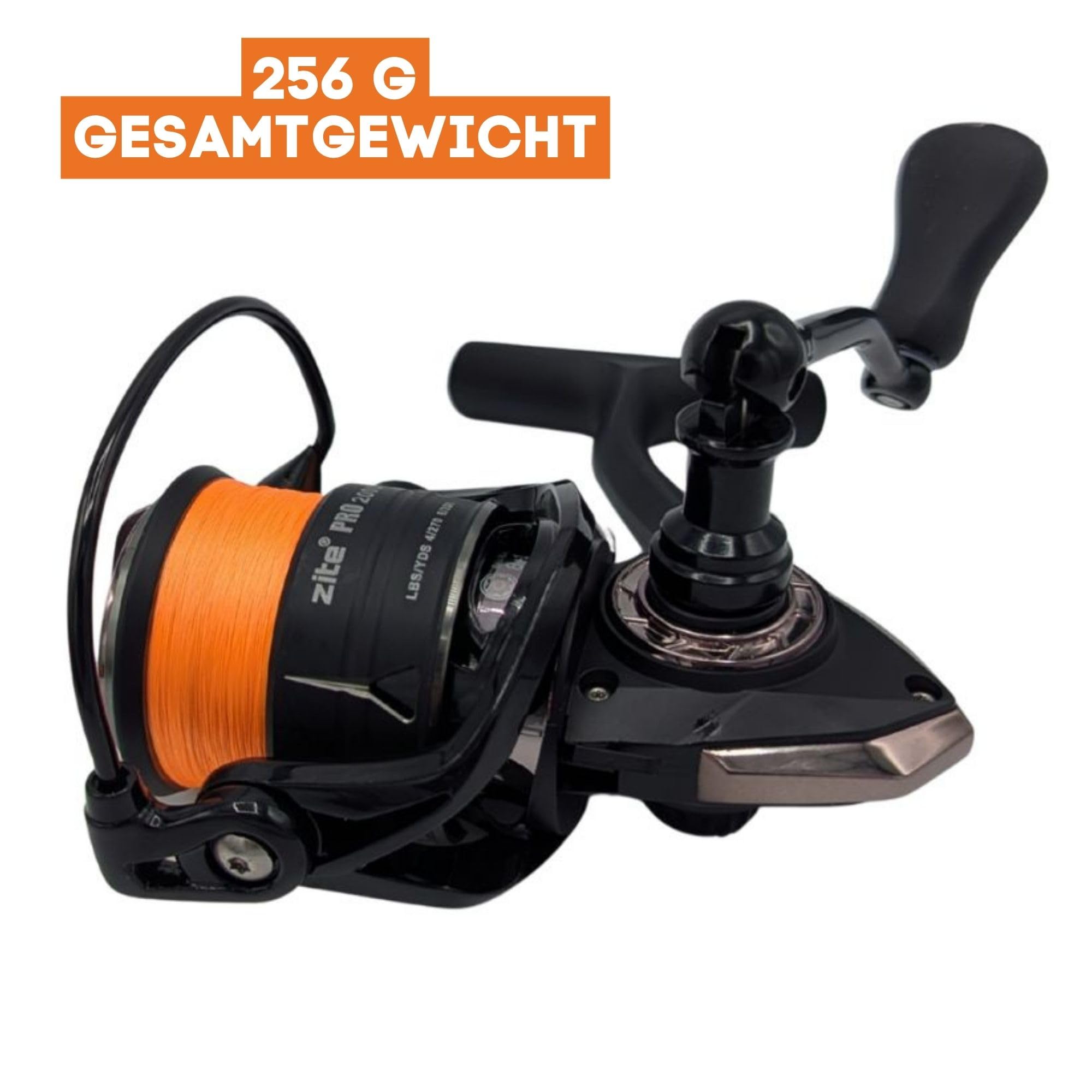 Zite Carrete de pesca Spinning Pro 2000-4000 | Carrete giratorio con freno delantero | 8+1 rodamientos de bolas | Manivela plegable de aluminio y mango EVA | Para trucha, perca, lucioperca y lucio
