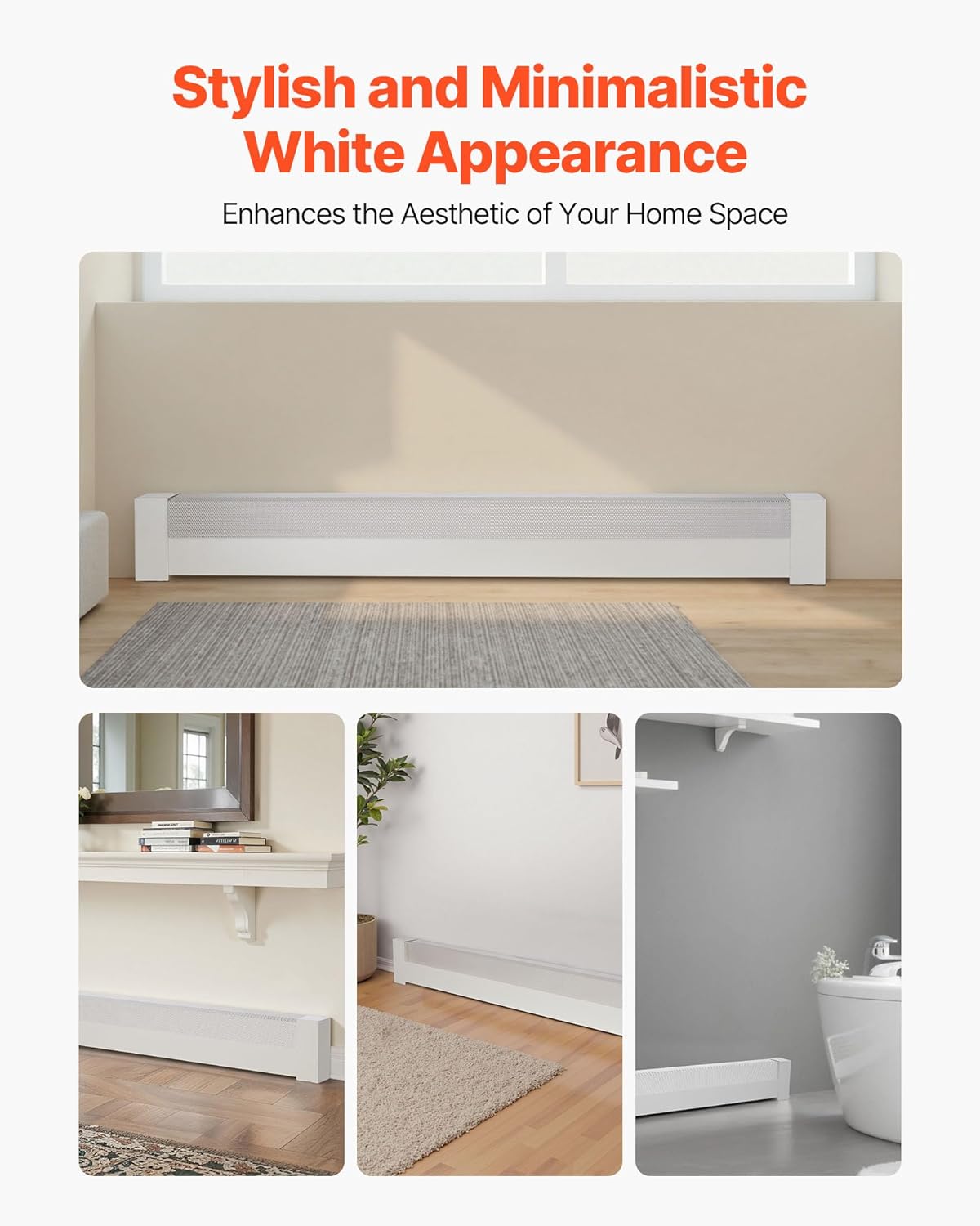 VEVOR Baseboard Heater Covers, Basic Series 5 ft Standard Electric Heating Unit Front Cover for Home Improvement, Heavy-duty Steel, Easy Installation for Bedroom Replacing Old Cover, White