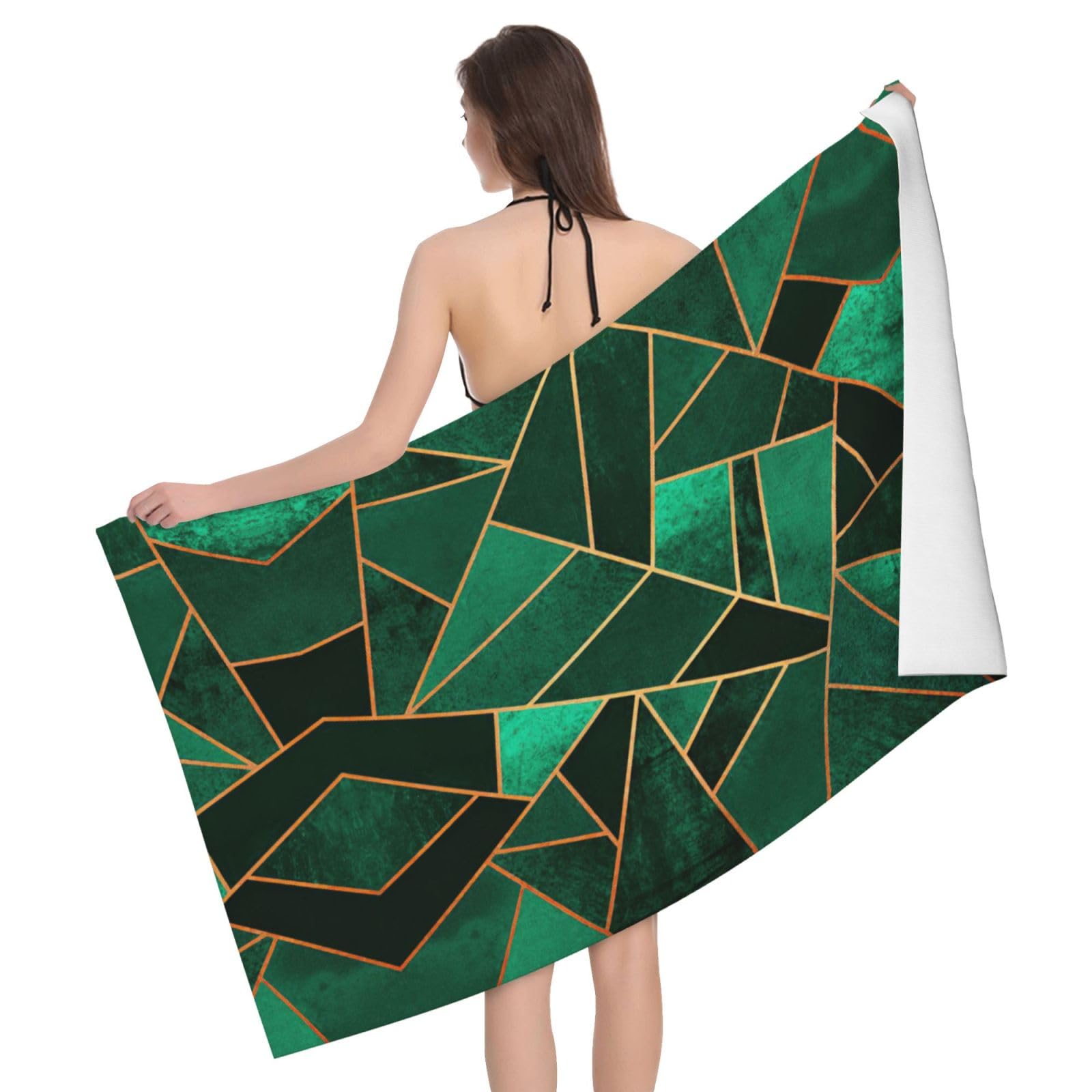 Serviette de bain microfibre noir et doré imprimé géométrique pour voyage et fête
