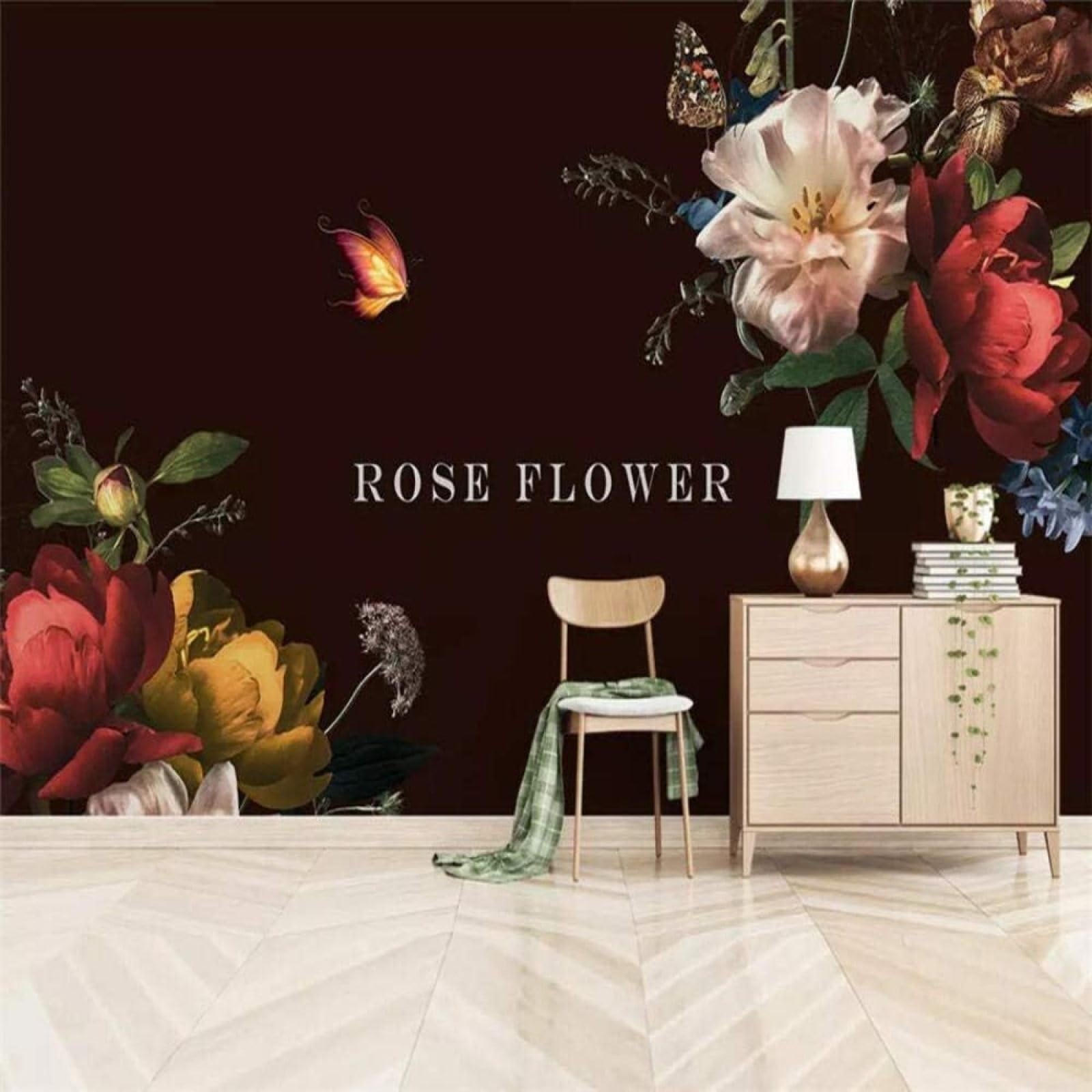 Papel pintado premium textura seda con diseño de flores y mariposas en relieve 3D para salón