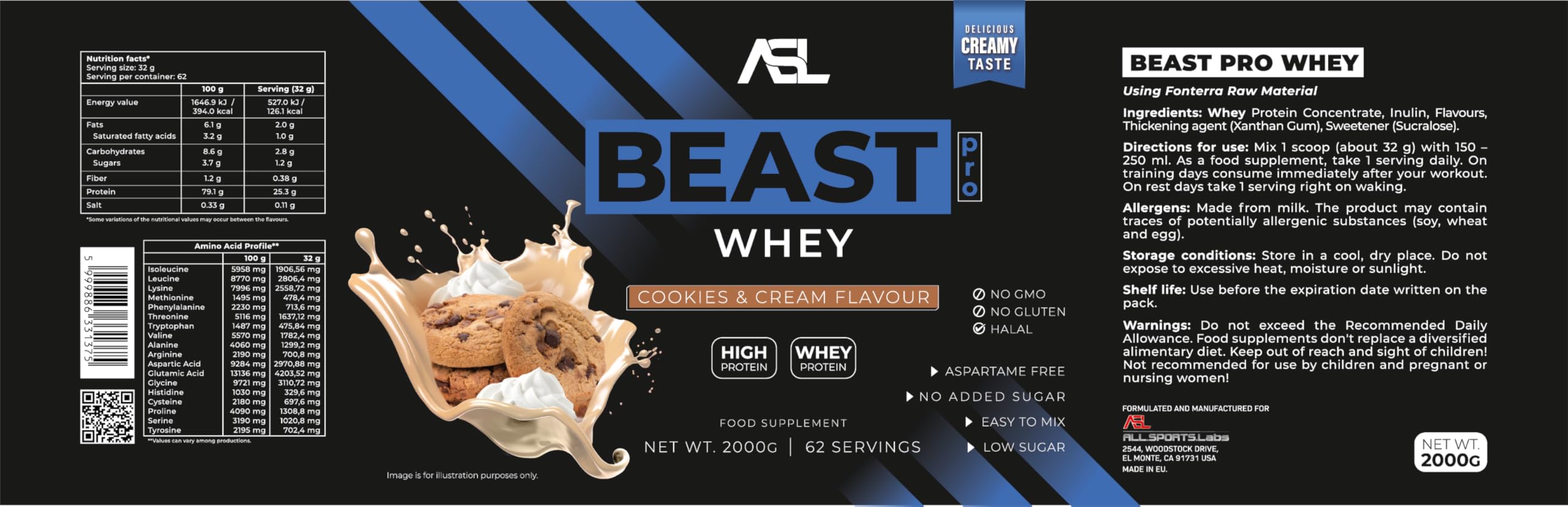 All sports lab Beast Pro Whey Cookie/Cream 2 kg