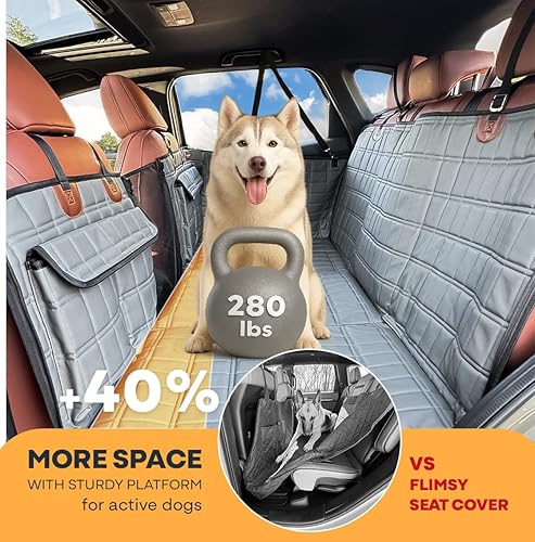 Miniatura 7 de Extensor de asiento trasero para perro, plataforma de malla impermeable para automóviles, camiones, SUV, con bolsillos de almacenamiento y cubiertas