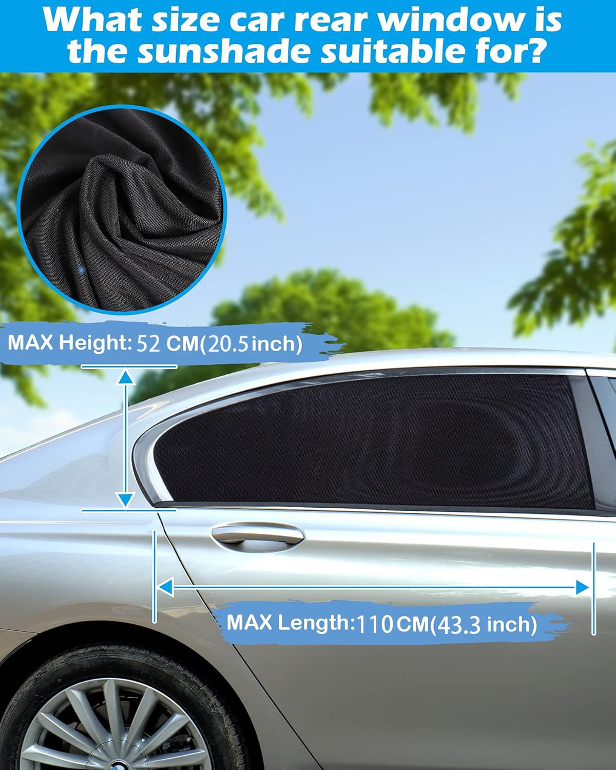 Tevlaphee Tendine Parasole Auto Bambini,Parasole Auto Bambini Accessori Auto Block Raggi UV Anti-Zanzara Protegge Bambini e Animali Domestici Universali Parasole Auto Finestrini Laterali (L) - 2