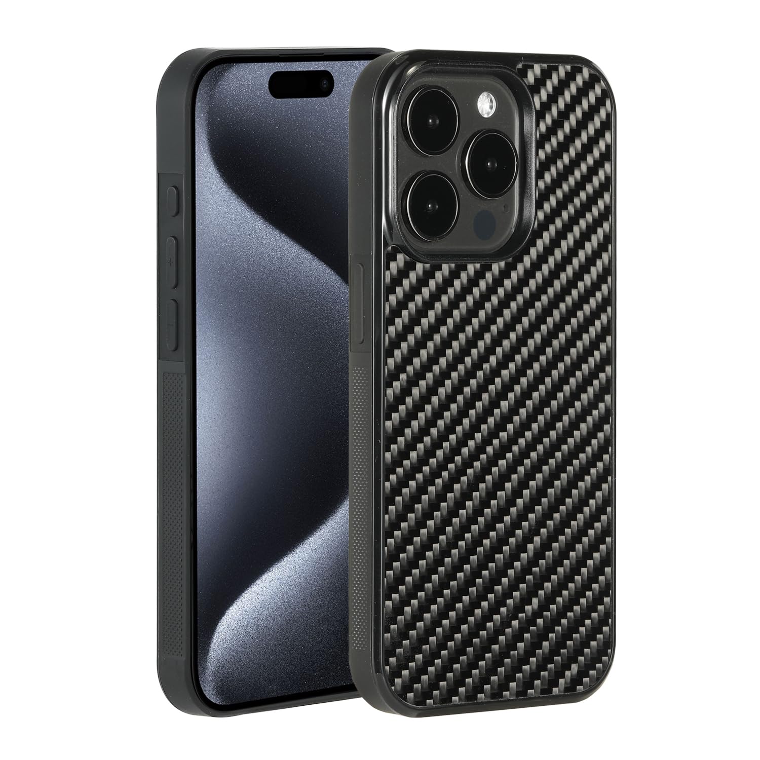 molzar Grip Series for iPhone 15 Pro Case with Real Weave Carbon Fiber, Built-in Metal Plate for Magnetic Mount, Works with Qi-Certified Chargers,