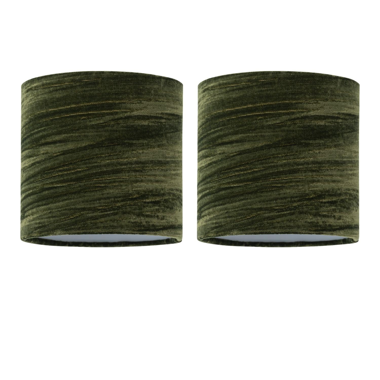 Firstchoicelighting Dark Green Set Of 2 Green Crushed Velvet Table Lamp Shades, Lampshades For Table Lamp Or Bedside Light, Diameter 15Cm