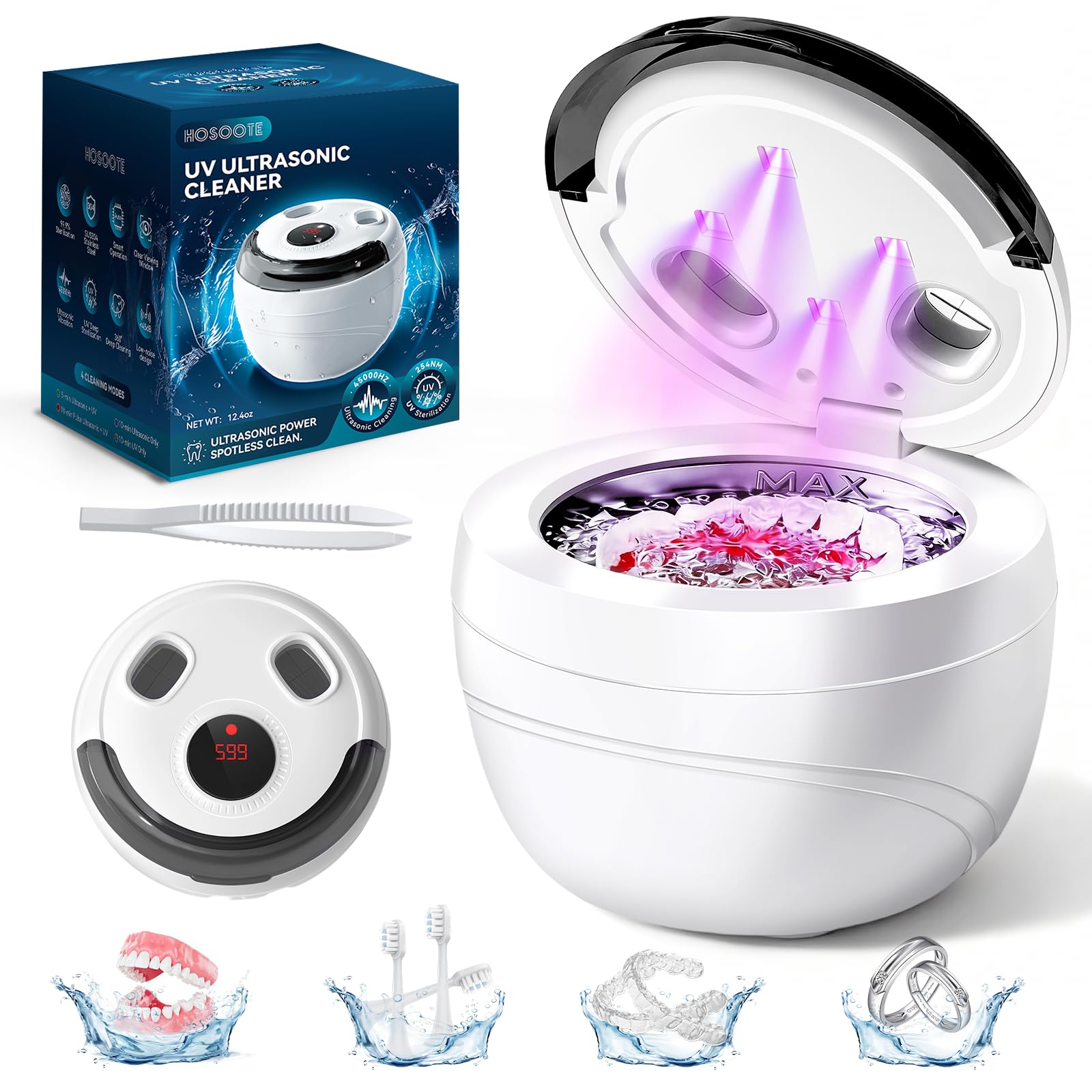 Dental Ultrasonic Retainer Cleaner Machine - Dental Cleaning Pod Protezy, Ochraniacz jamy ustnej, Aligner, Night Guard