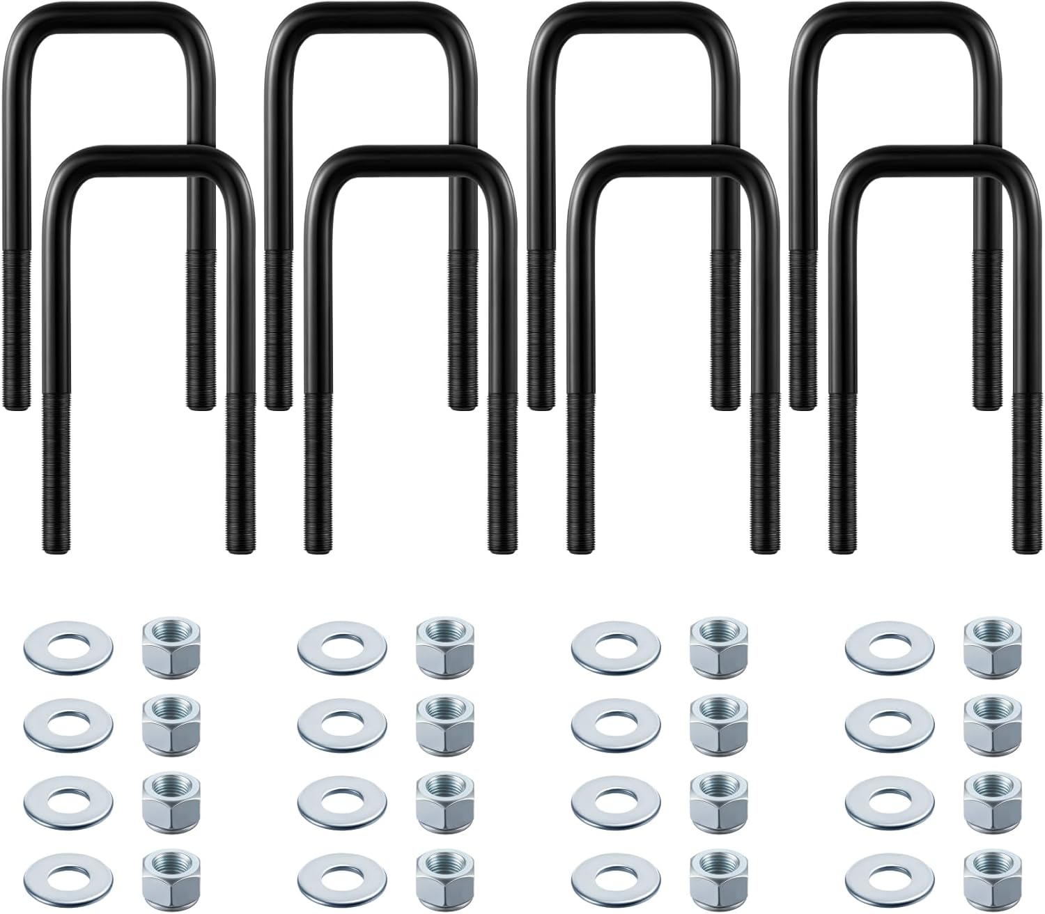 Shimeyao 8 Pcs Square Extended U Bolts 8.5 Long x 2.5 Wide x 9/16 Threads Extra Long Rectangular Bend U-Bolts with Hardware