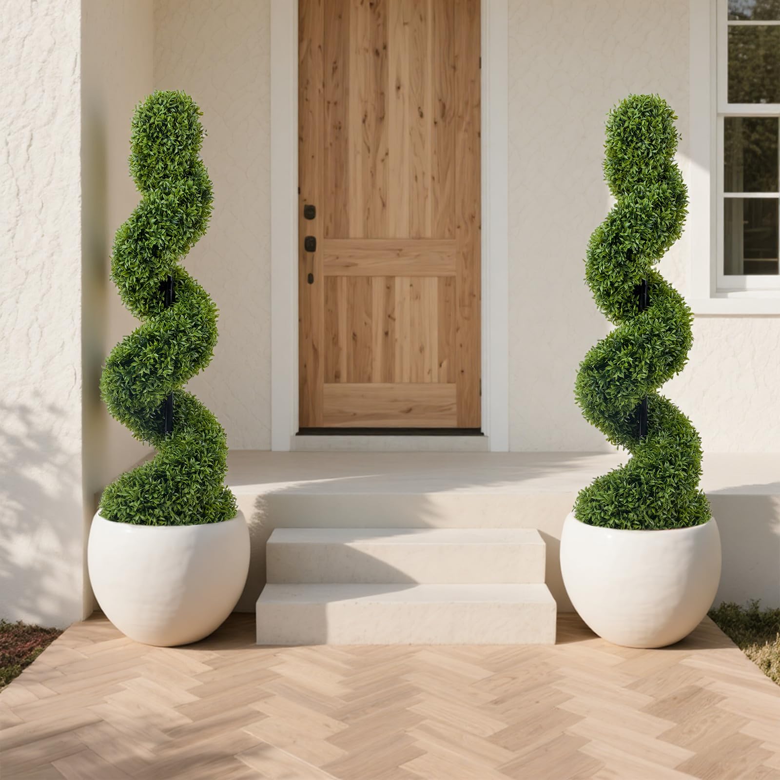 Lot de 2 Cyprès Spirale Artificiels 120cm, Plantes Vertes Réalistes