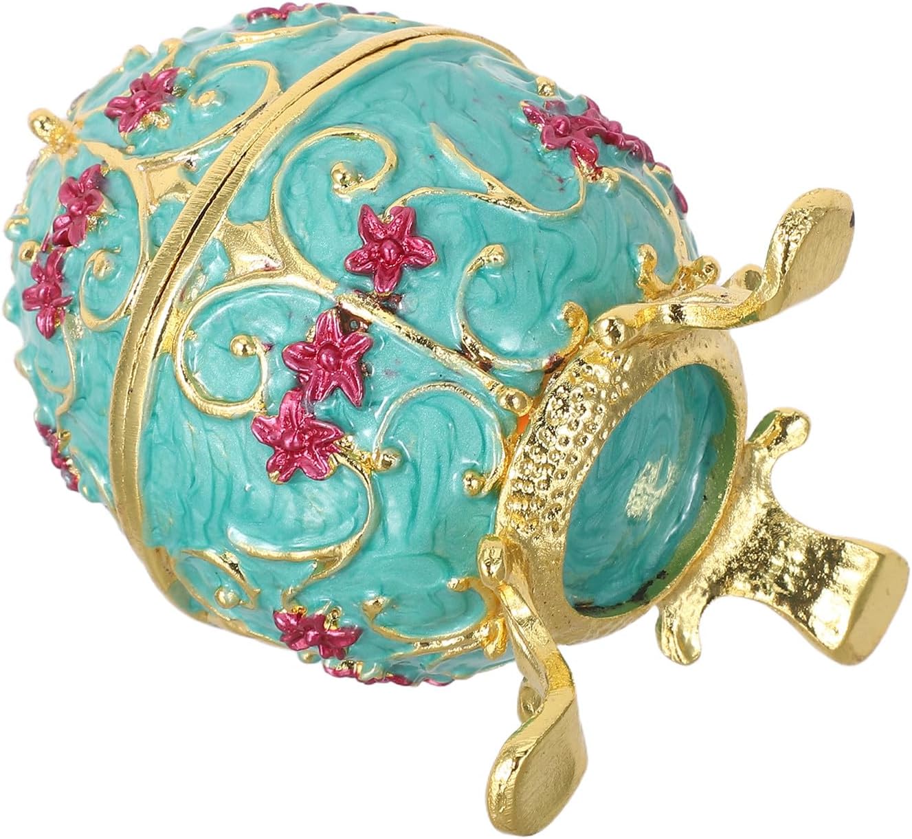 Uonlytech Russian Egg Jewelry Box Small Enamel Metal Trinket Box Hand-painted Rhinestone Ring Holder Vintage Victorian Collectible for Tabletop Home Décor