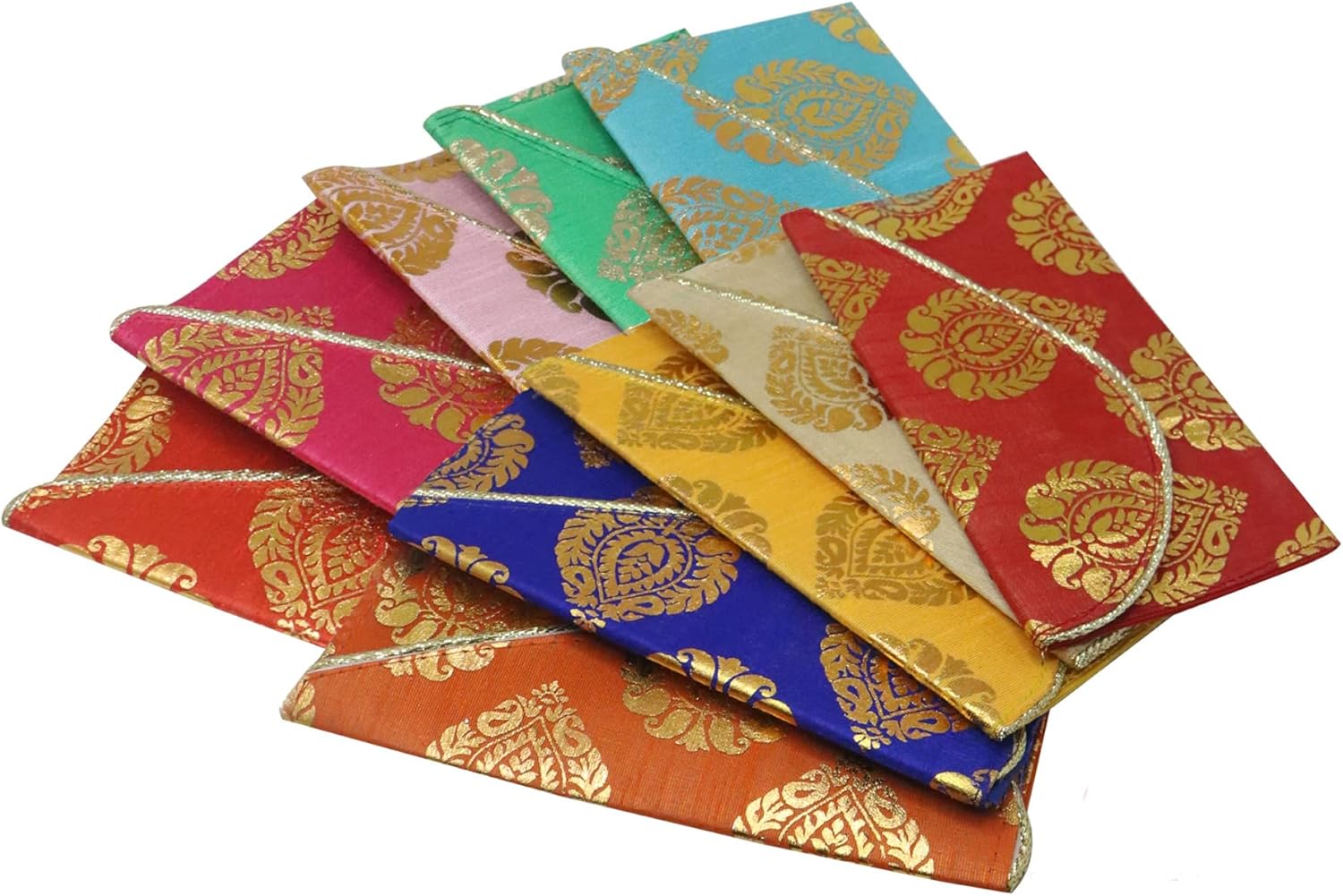 SAUDEEP INDIA Pack of 5 Raw Silk Fabric Money Gift Envelopes for Wedding, Marriage, Haldi, Mehendi, Birthday & Festivals | Designer Cash Shagun Covers for Gifting | Multicolor Traditional Lifafa