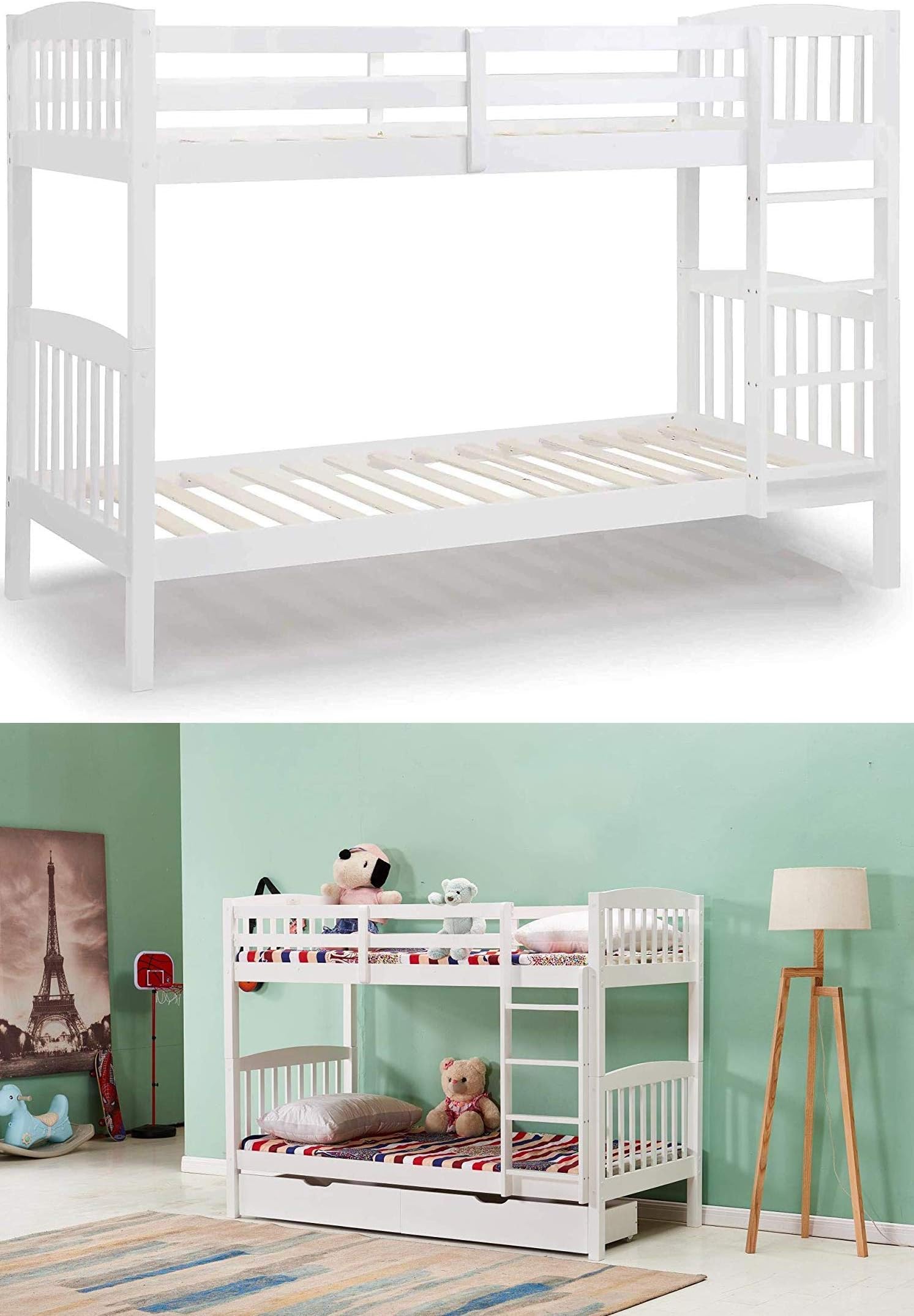 KOSY KOALA BUNK BED 3FT SINGLE SPLIT INTO 2 SINGLE BEDS,SHAKER STYLE BUNKBED FOR KIDS CHILDREN CABINE BED2