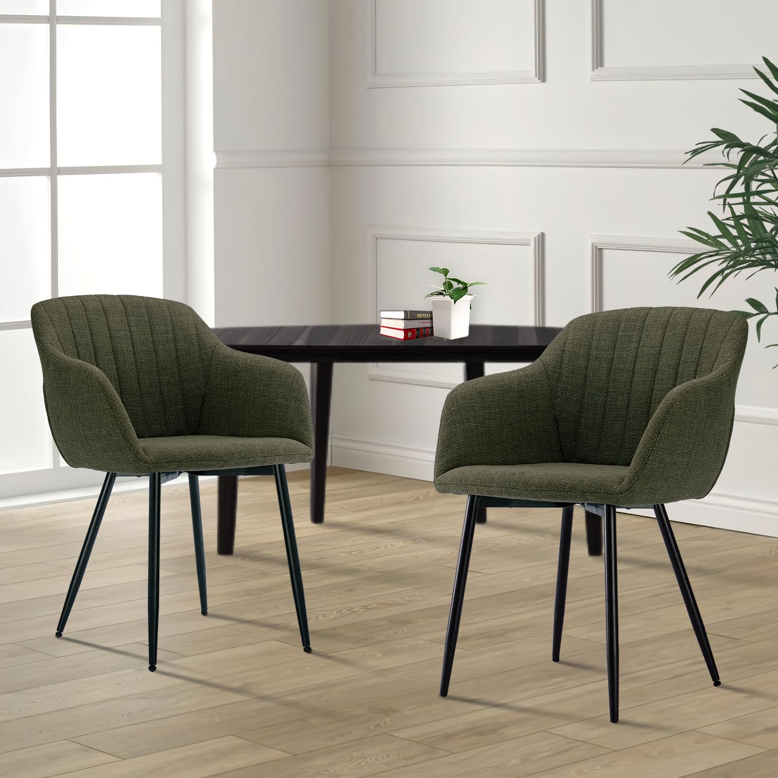 Goeurvant Set di 4 Sedie da Pranzo Con Braccioli - Imbottite Con Seduta in Poliestere e Gambe in Metallo - Per Sala da Pranzo, Soggiorno, Camera da Letto, Verde