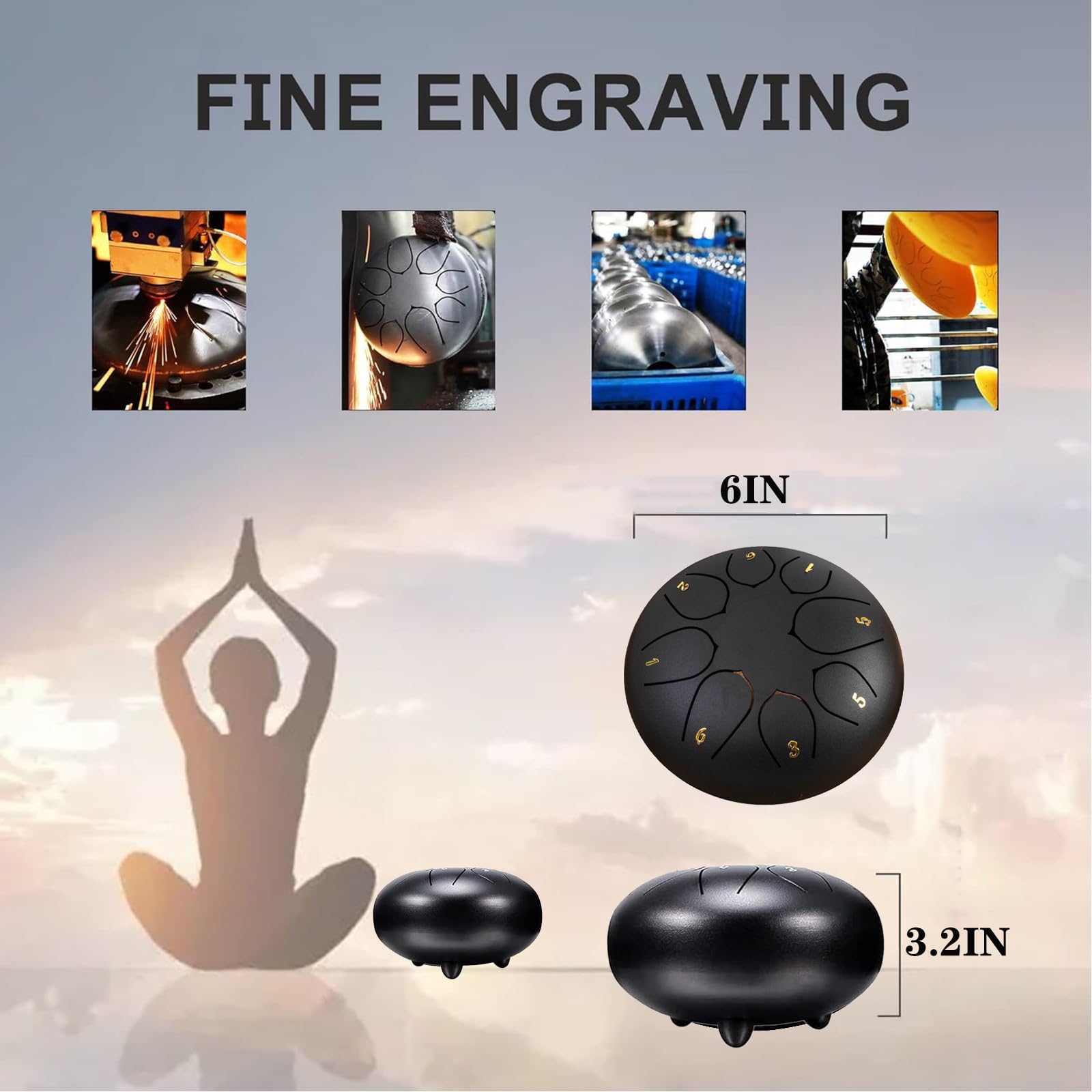 Rain Drum for Outside Garden, Drum Rain Chime Waterproof 6 Inches 8 Note Rain Drum Outdoor, for Music Education, Entertainment, Buddha Stones Rain Drum