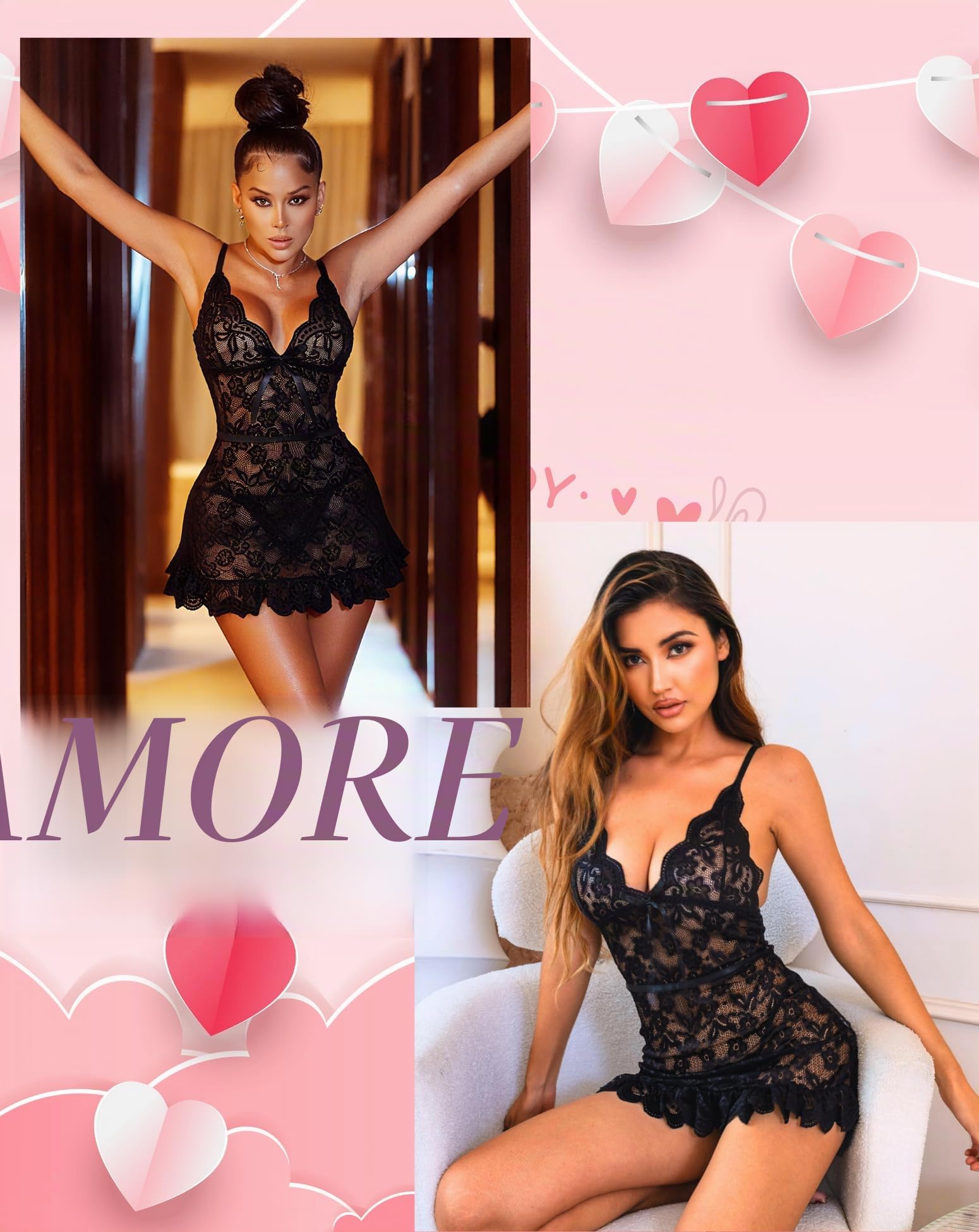 Aranmei Donne Pizzo Floreale Babydoll Sexy Camicia da Notte Indumenti da Notte Pizzo Canotta Babydoll Lingerie con Perizoma