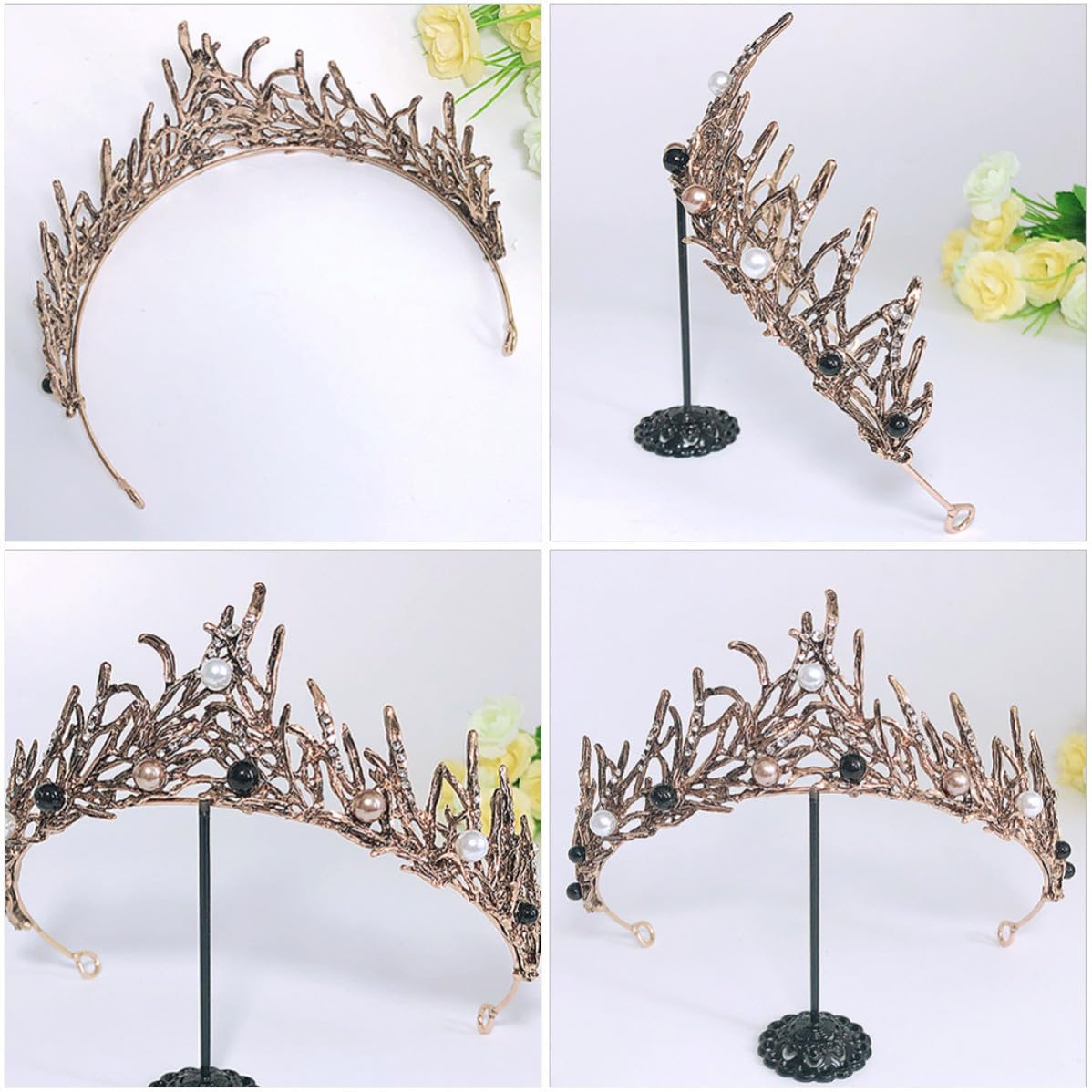 jojofuny Baroque Black Pearl Tiara Crown for Women with Glittering Jewelry Embellishment, Zinc Alloy and Rhinestone Material, Elegant Wedding and Bridal Hair Accessory for Birthday