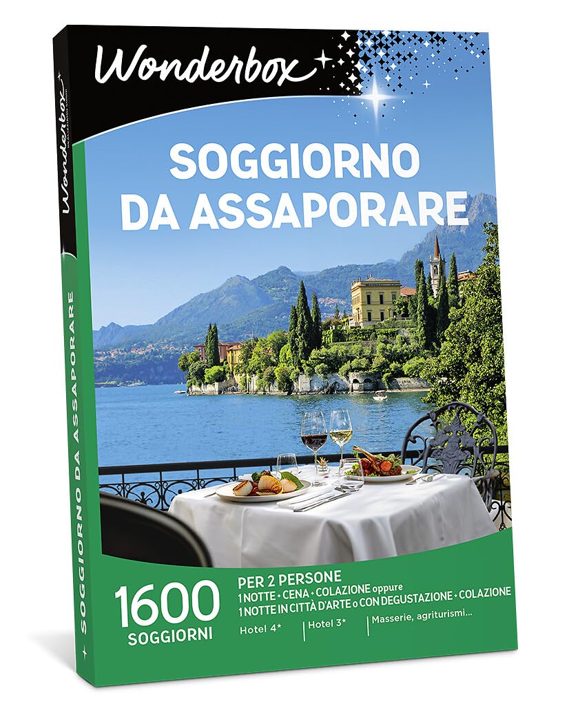 WONDERBOX - Cofanetto Regalo - Soggiorno da Assaporare - per 2 Persone | 1 notte + colazione + 1 cena - Più di 1600 soggiorni - Hotel 4* e 3*, masserie, agriturismi