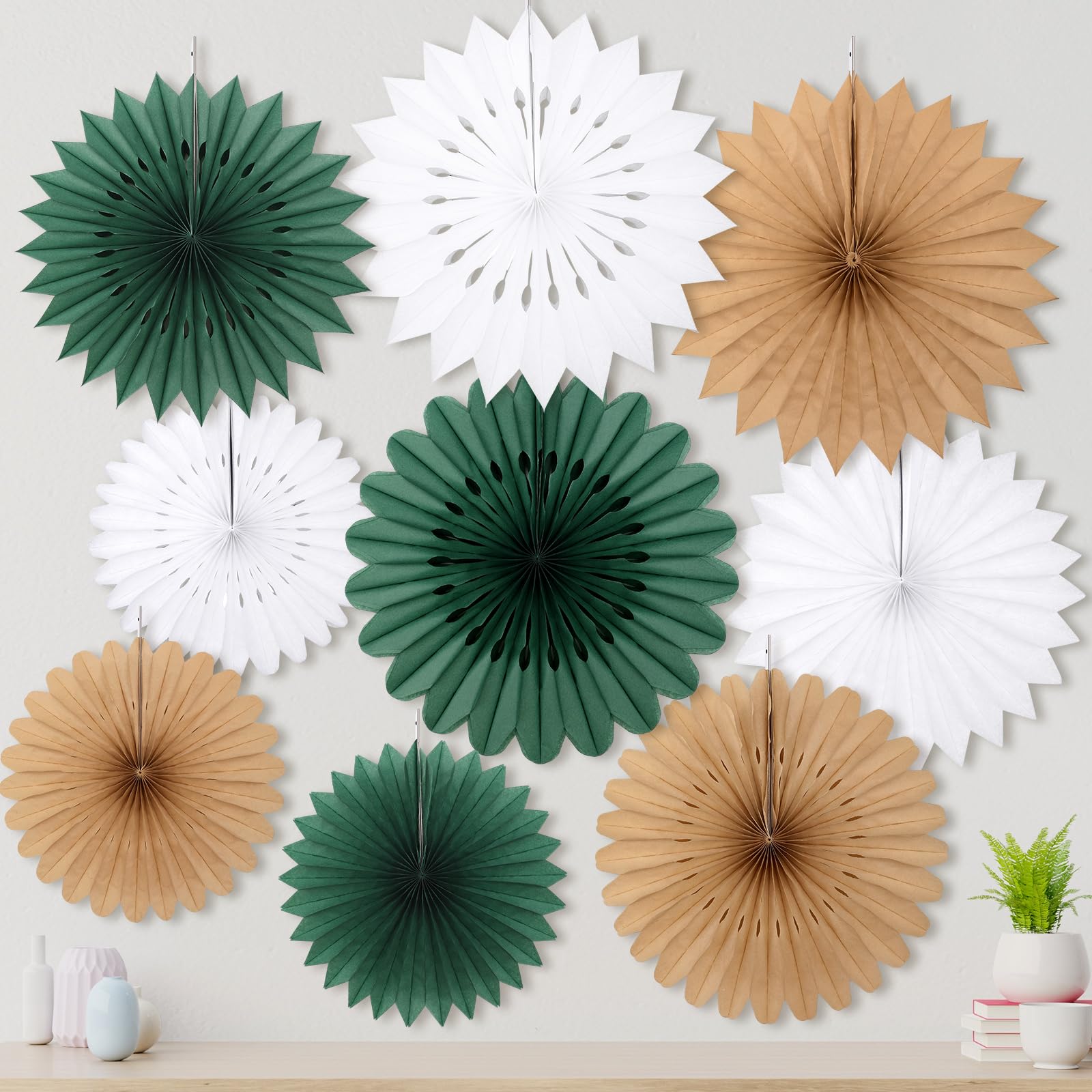 Resholder 9 Pcs Hanging Decorations Large Paper Fans Neutral Paper Fans Hanging Lamp Ornament Kit for Christmas Holiday Party Supplies Home