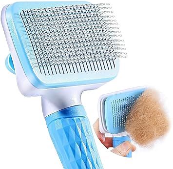 RvPaws Pet Grooming & Cleaning Slicker Brush Self Cleaning Hair Brush For Dogs Cats Shedding Brush Comb With Handle Dog Hair Brush For German Shepherd Labrador Rottweiler Golden Retriever (Multicolor)