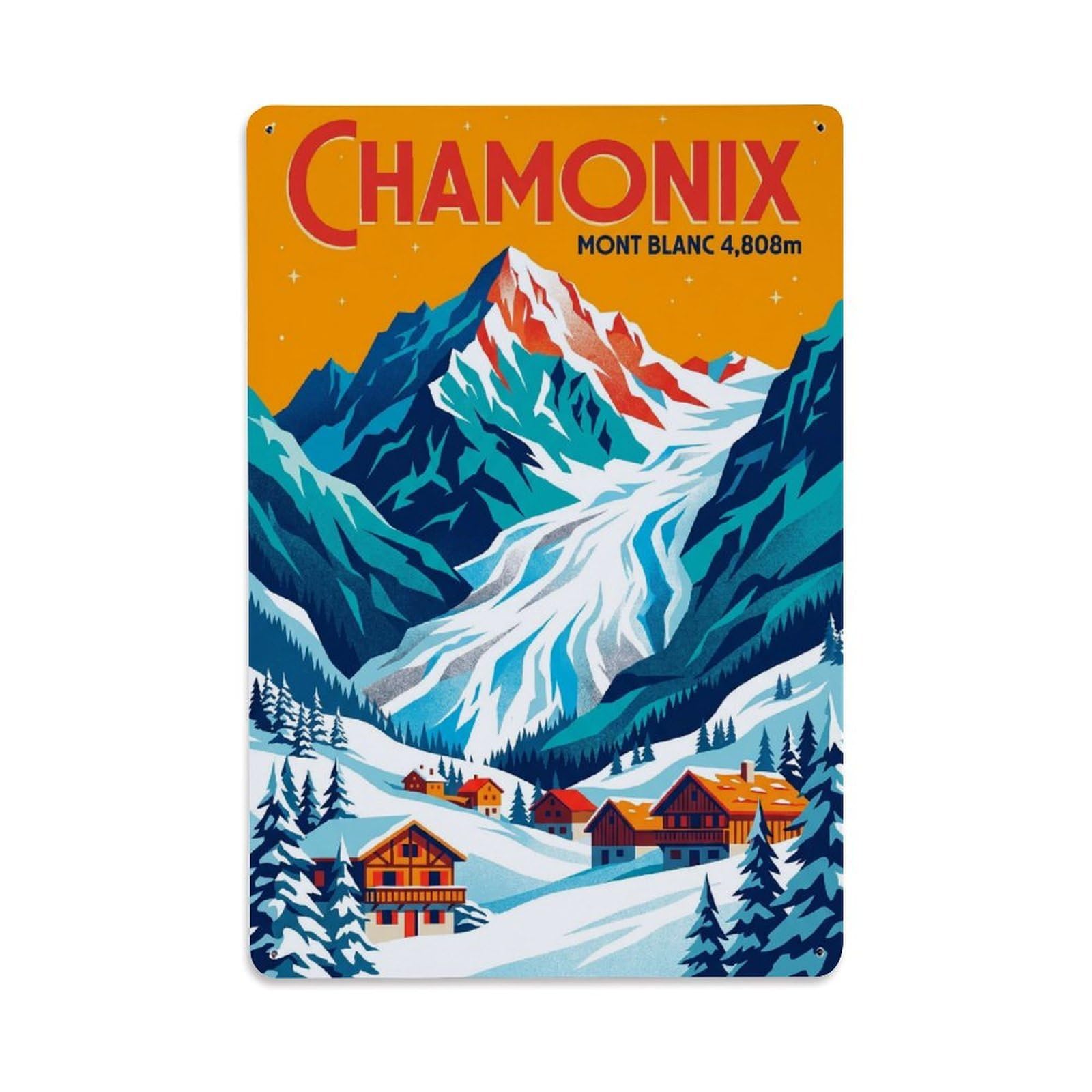Olhnbad Style Mountain Chamonix France Classic Alpine Travel Metal Tin Sign