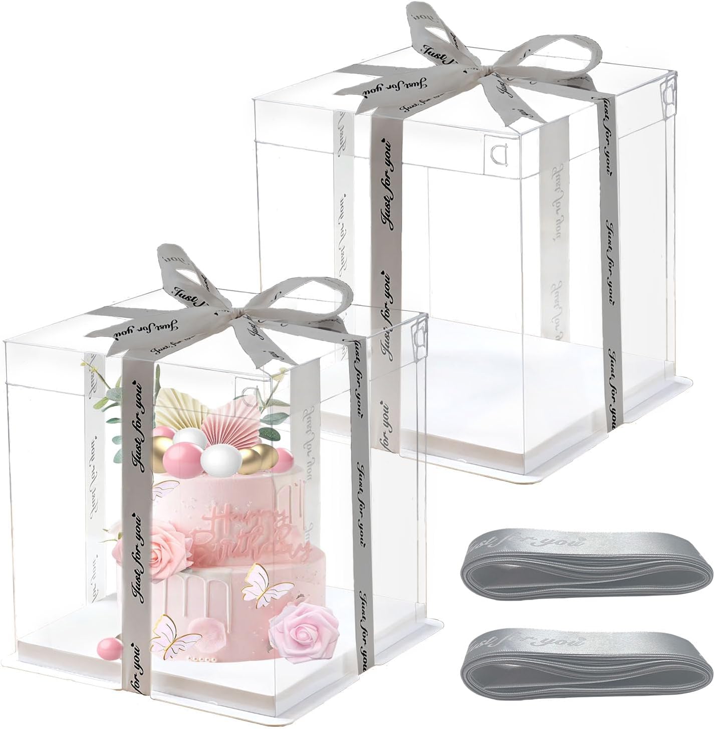 Lot De 6 Boîtes à Gâteaux Transparentes 13x13x15 Cm – Avec Rubans – Noires – 12 Pouces