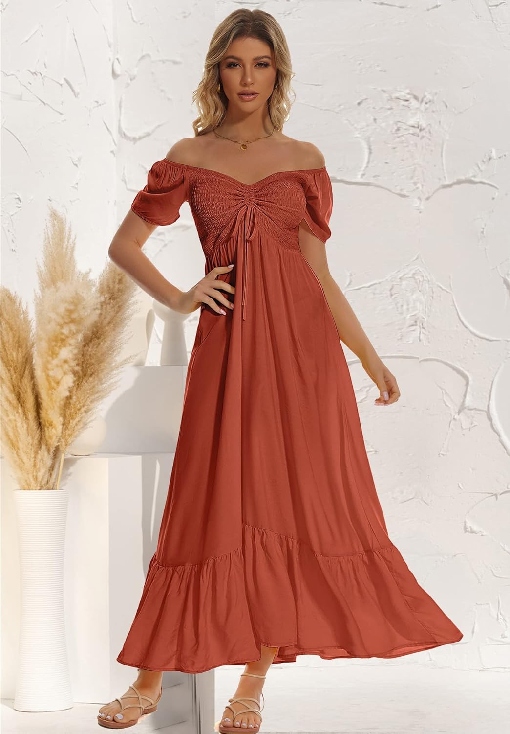 Women's Summer Floral Maxi Dress Casual Short Sleeve Flowy Boho Beach Party Long Dress