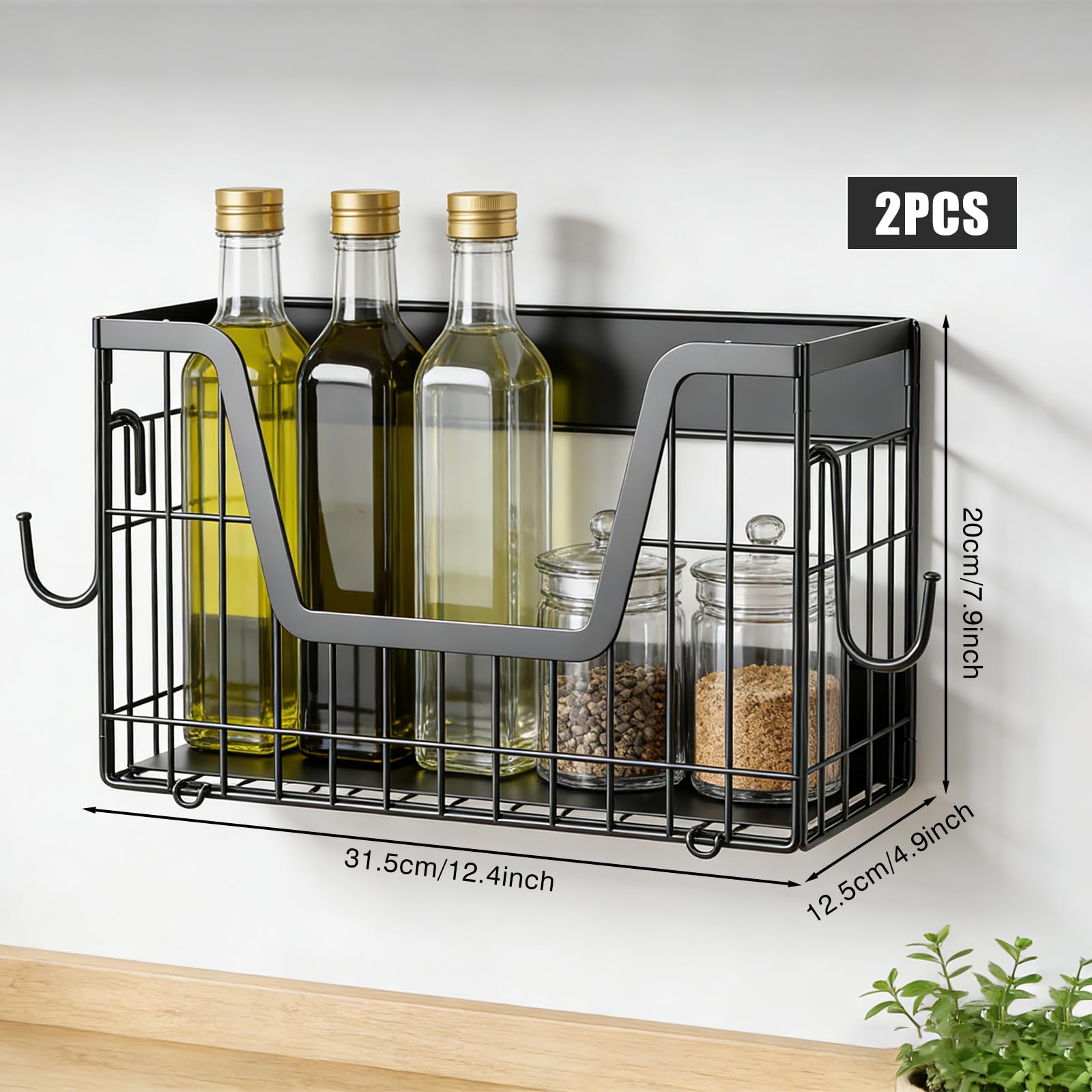 Organizer magnetico per frigorifero – forte scaffale magnetico per spezie e utensili da cucina (nero-2)